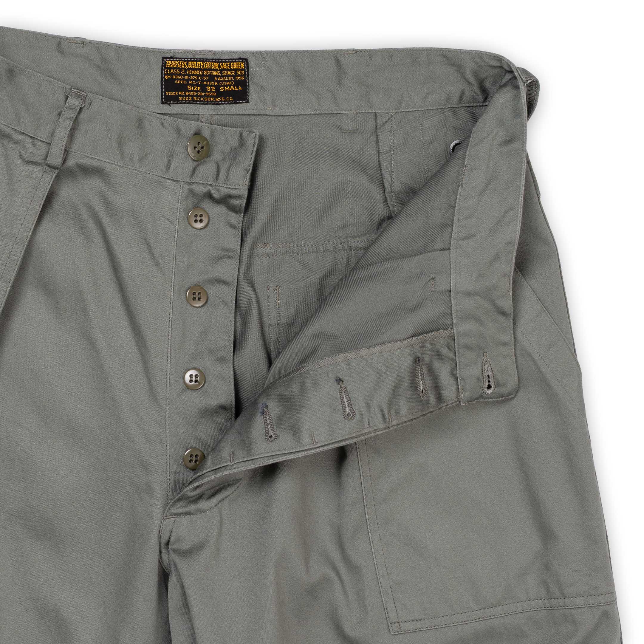 Buzz Rickson's Trousers, Utility, Cotton Sage Green-Trousers-Clutch Cafe