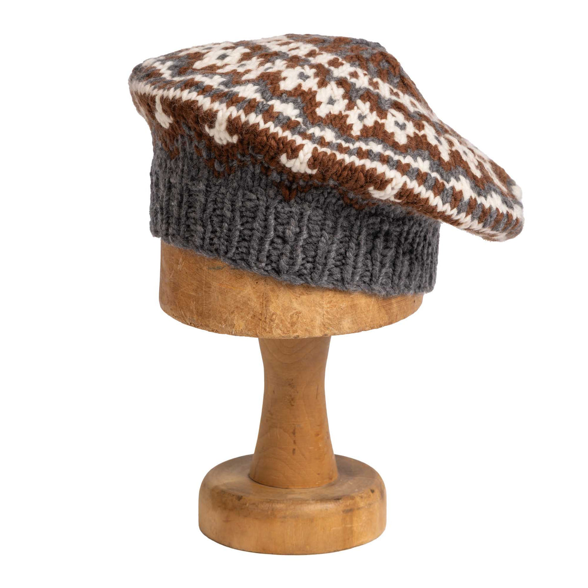 Chamula Double Beret Fair Isle #6 Lt. Grey-Hat-Clutch Cafe