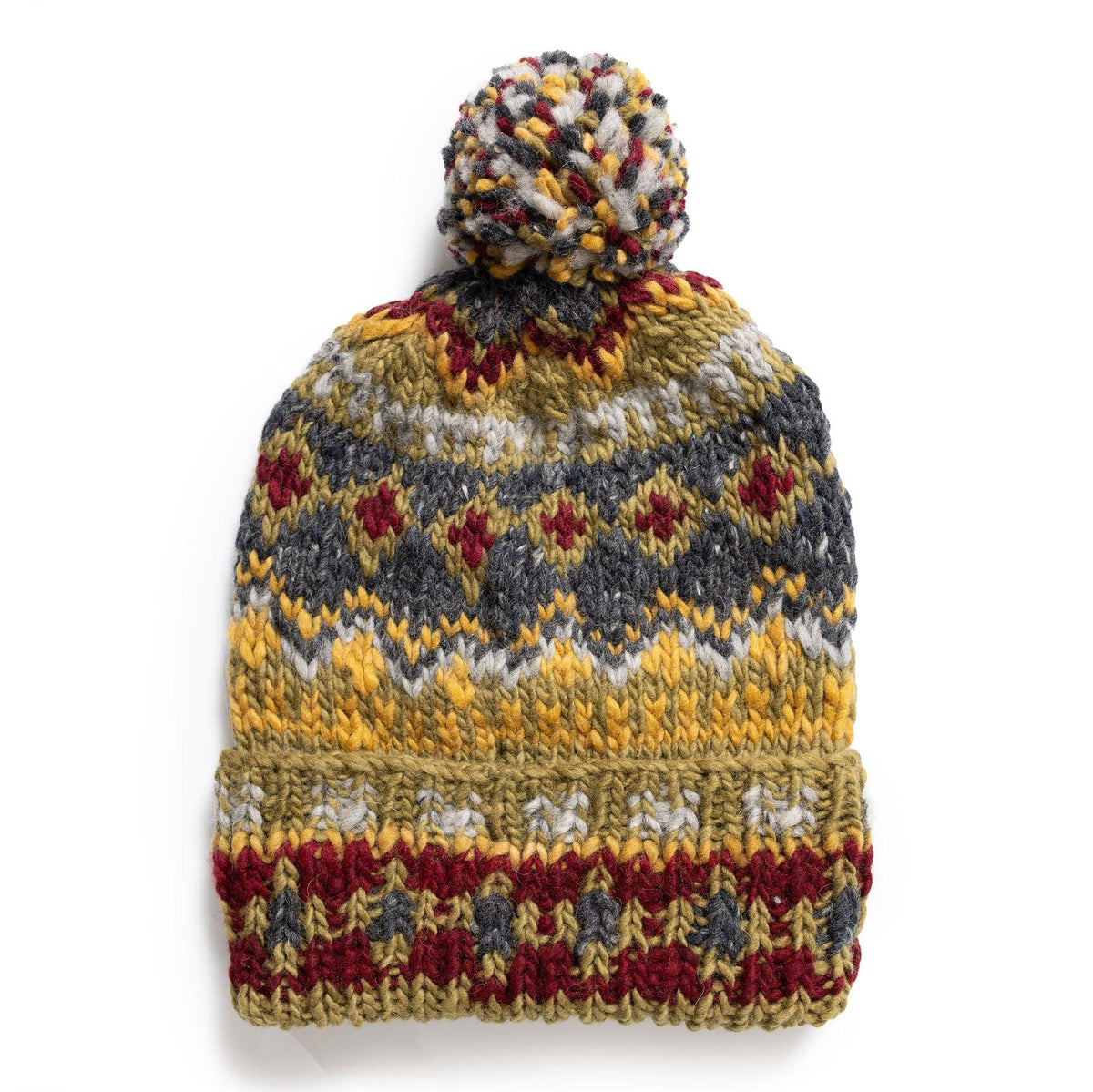 Chamula Double Cuff Cap Fair Isle #3 Dark Alfalfa-Hat-Clutch Cafe