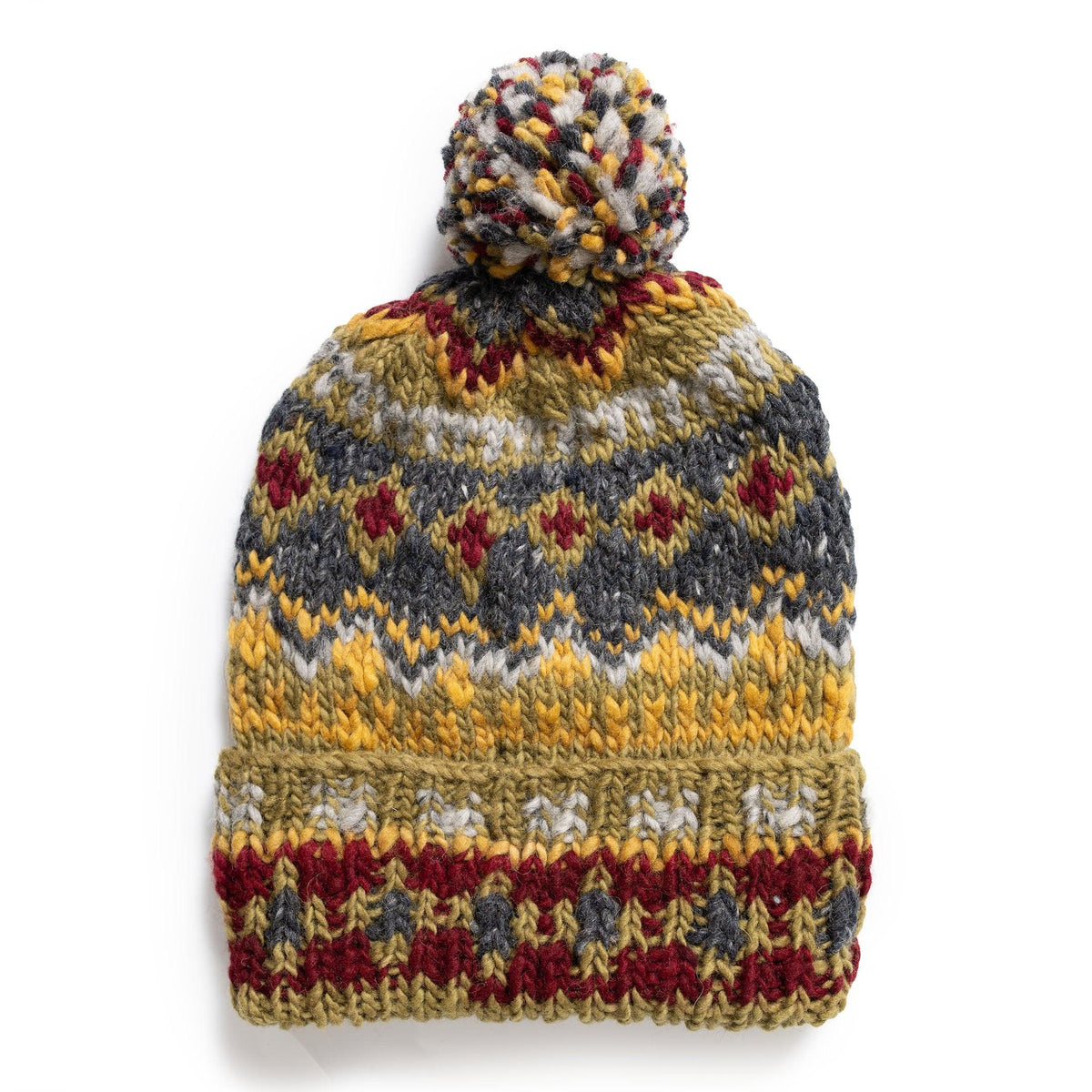 Chamula Double Cuff Cap Fair Isle #3 Dark Alfalfa-Hat-Clutch Cafe