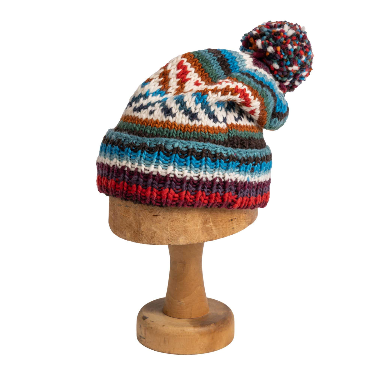 Chamula Double Cuff Cap Rombos Stripe #2 Chocolate-Hat-Clutch Cafe