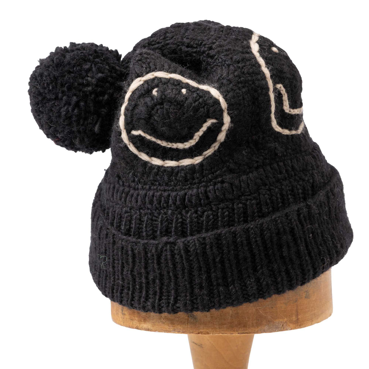 Chamula Double Cuff Cap Smiley Crochet Black-Hat-Clutch Cafe