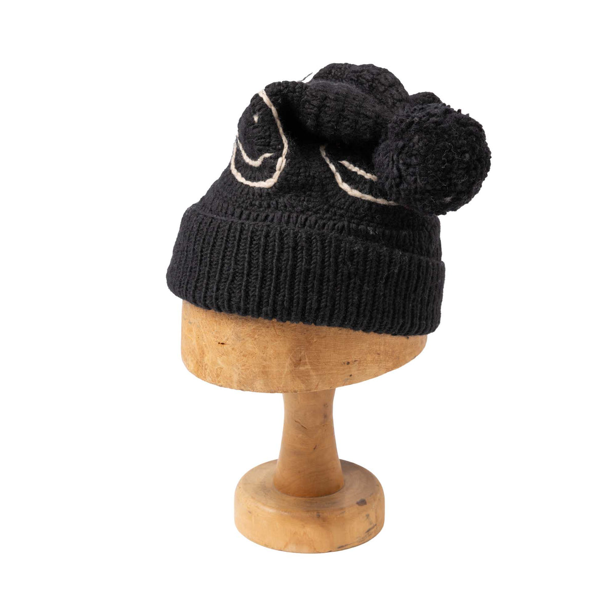 Chamula Double Cuff Cap Smiley Crochet Black-Hat-Clutch Cafe
