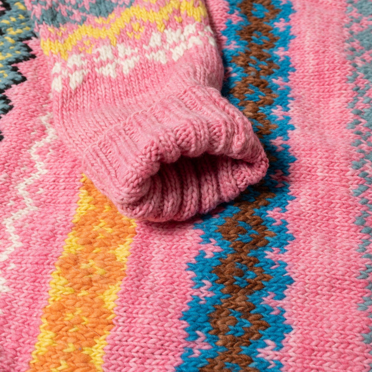Chamula Fair Isle #8 Pullover Sweater Lt. Pink-Knitwear-Clutch Cafe