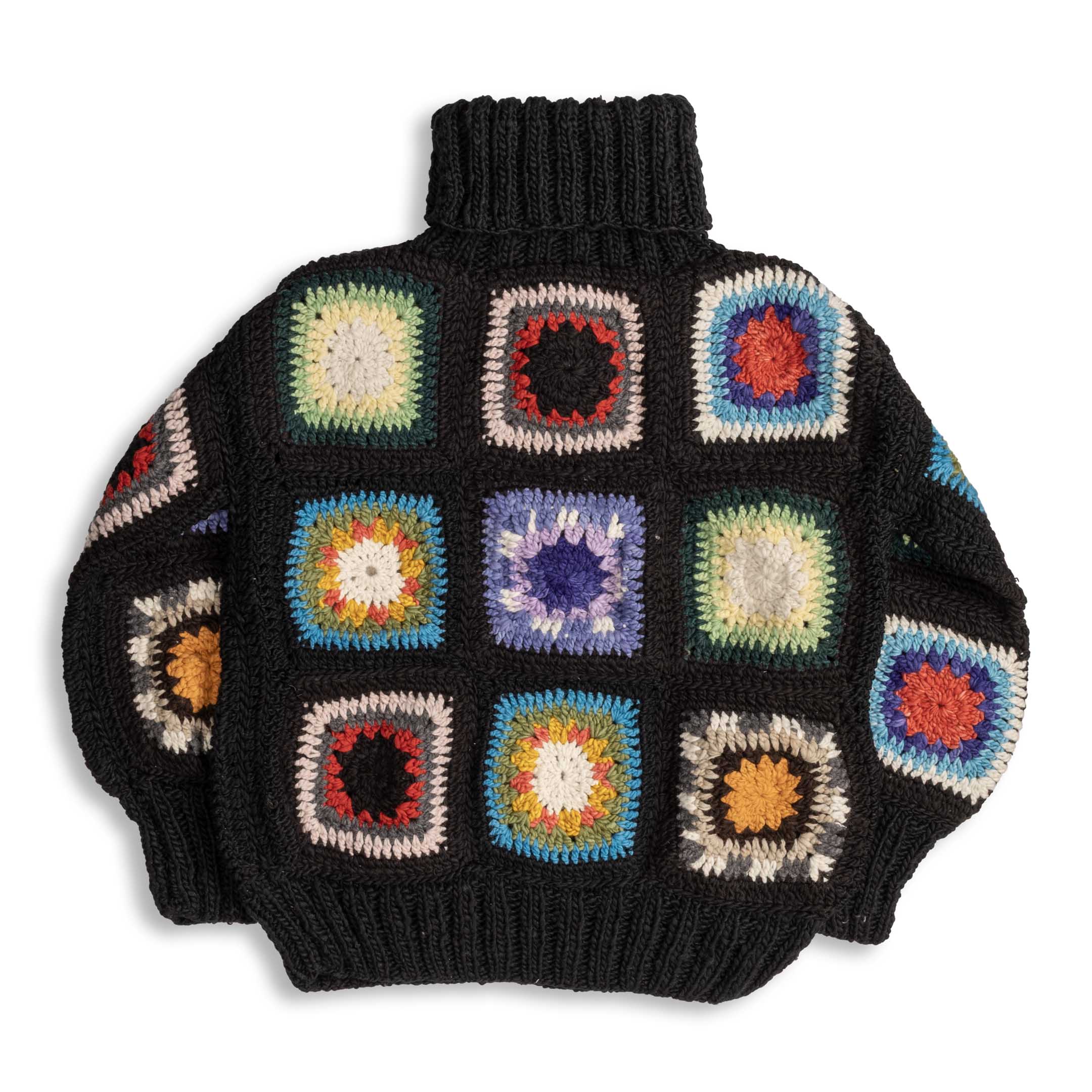 Chamula Granny Square Turtleneck Pullover Black-Knitwear-Clutch Cafe