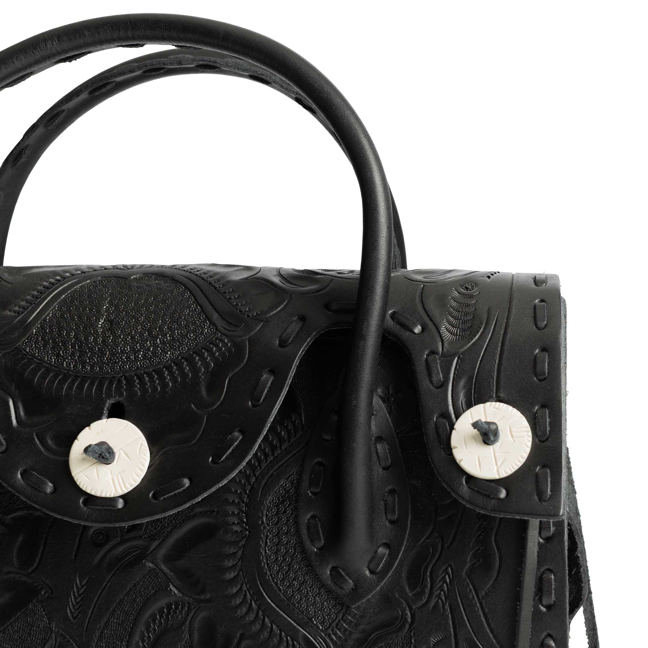 Chamula Western Stitch Carving Bag L Black-Bag-Clutch Cafe