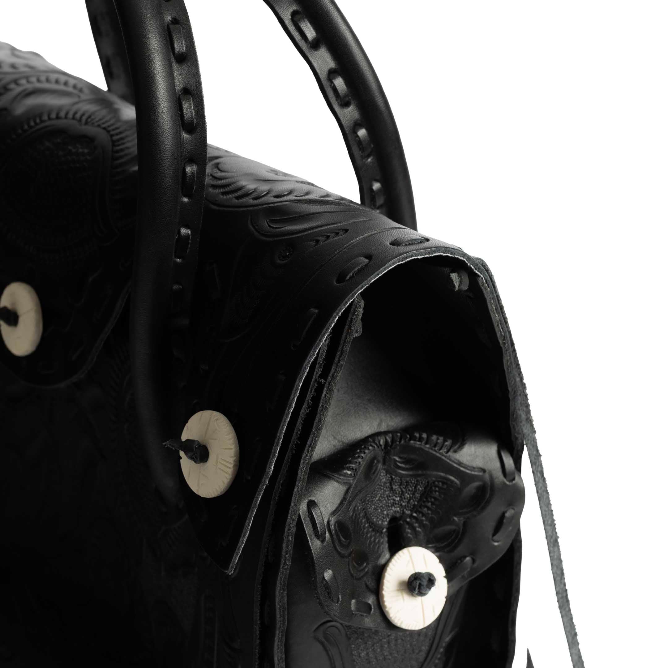 Chamula Western Stitch Carving Bag L Black-Bag-Clutch Cafe