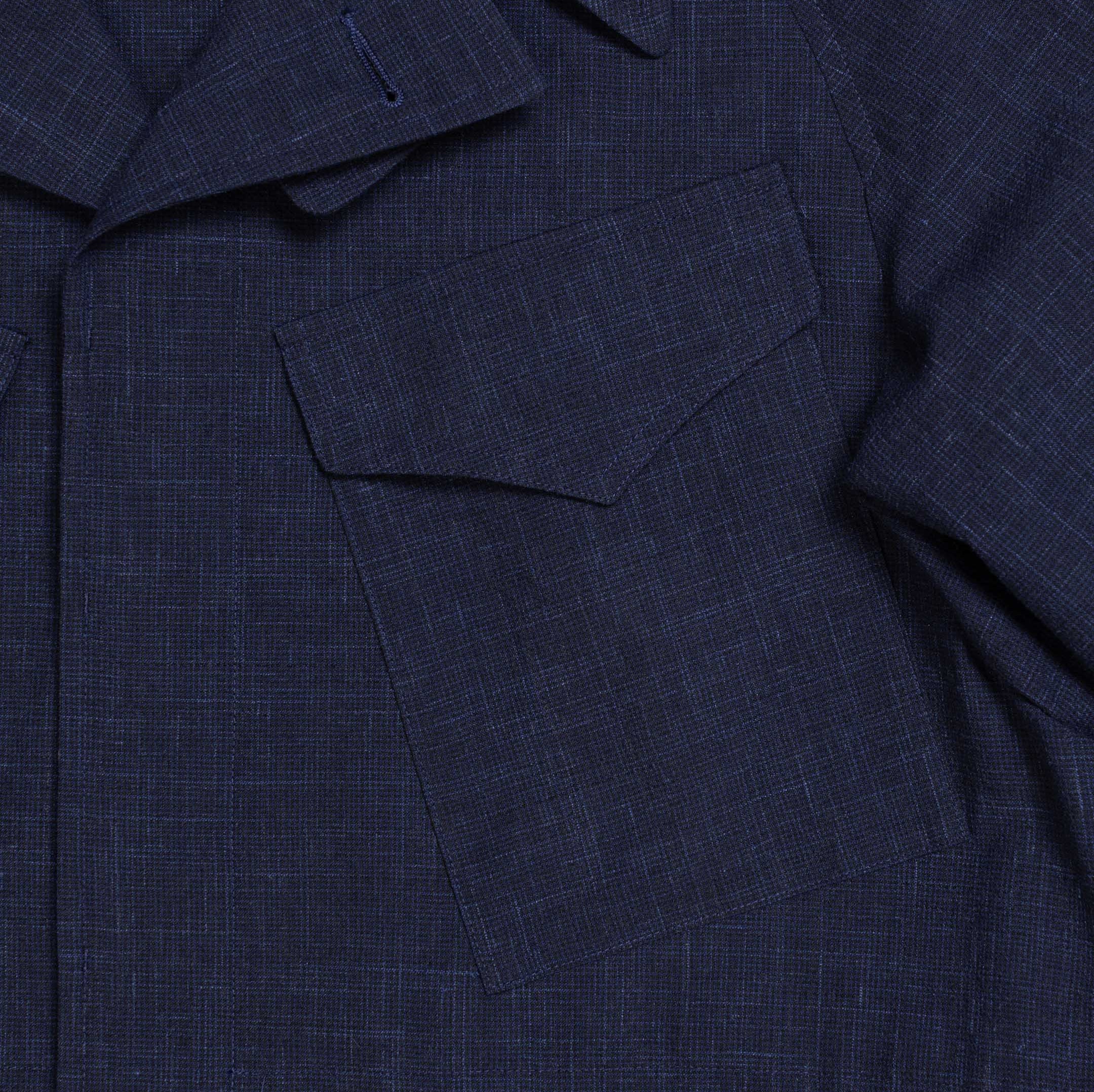 Coherence Robert Wool/Linen/Mohair Ripple D.Blue-Coat-Clutch Cafe