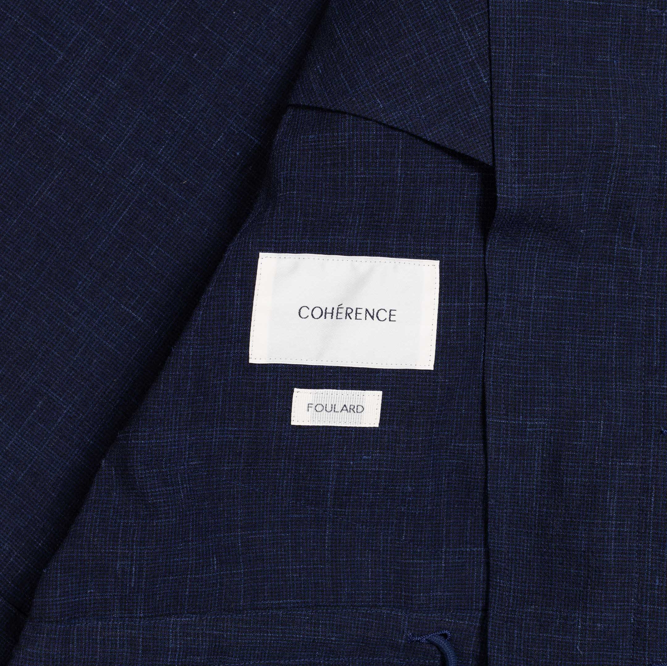 Coherence Robert Wool/Linen/Mohair Ripple D.Blue-Coat-Clutch Cafe