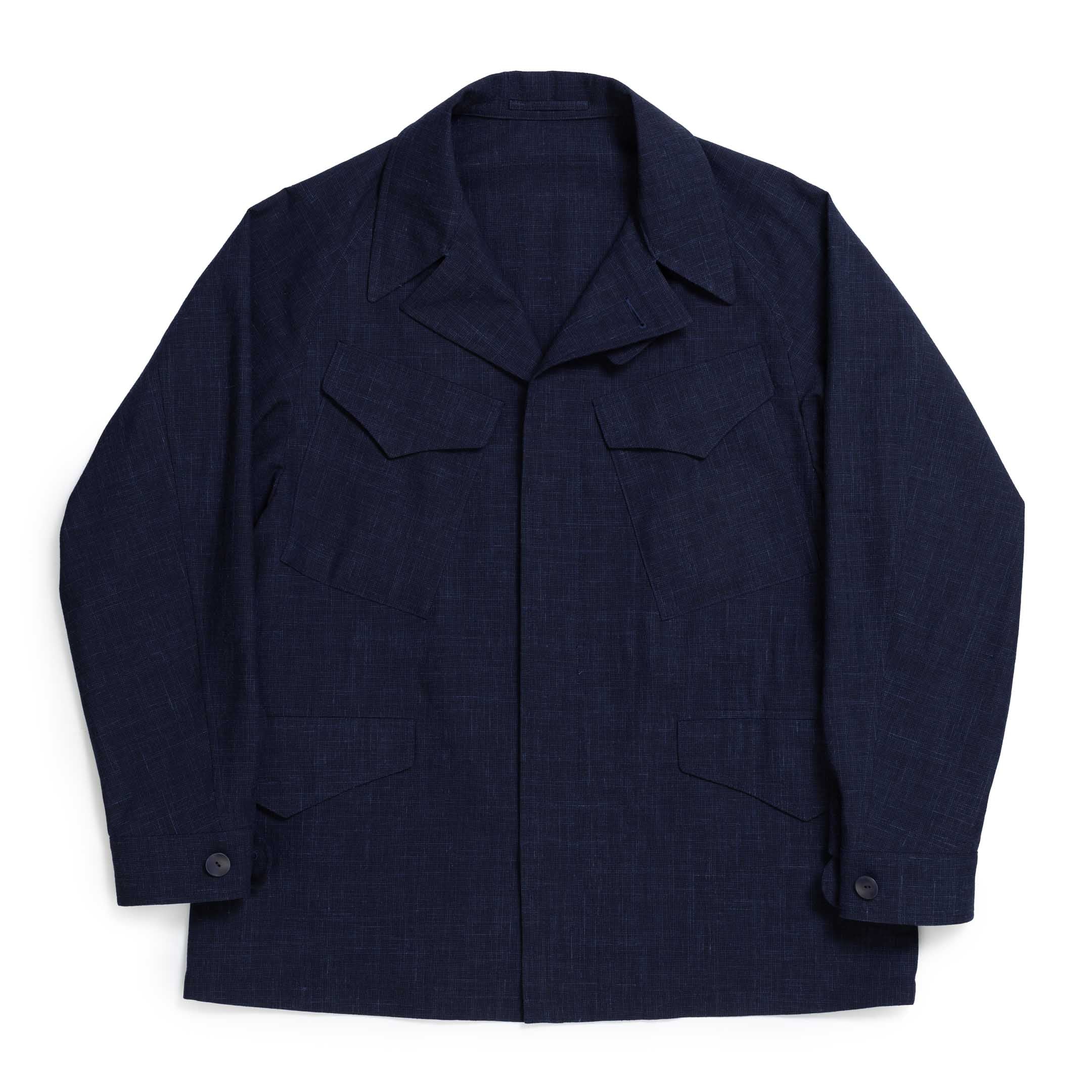 Coherence Robert Wool/Linen/Mohair Ripple D.Blue-Coat-Clutch Cafe