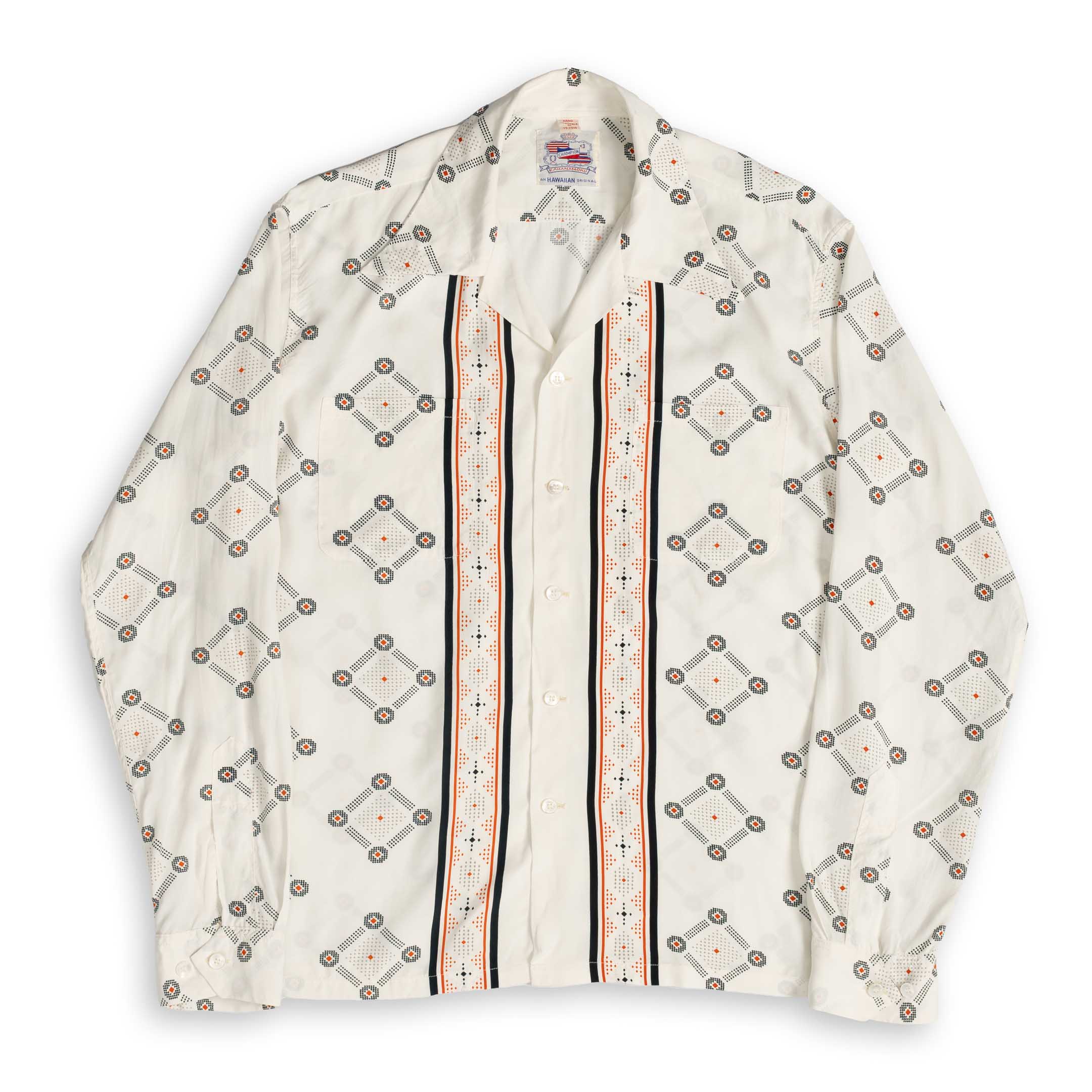 Duke Kahanamoku L/S Westcoast Pattern Hawaiian Shirt Off White-Shirt-Clutch Cafe