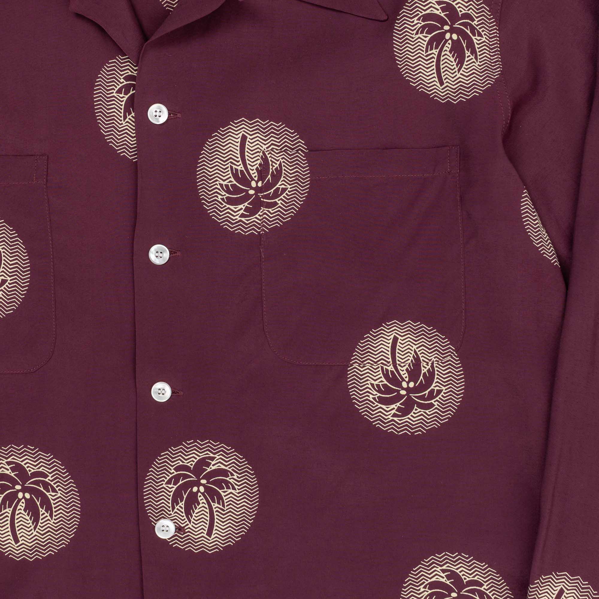 Duke Kahanamoku Special Edition 'Wondrous Palm Tree' L/S Burgundy-Shirt-Clutch Cafe