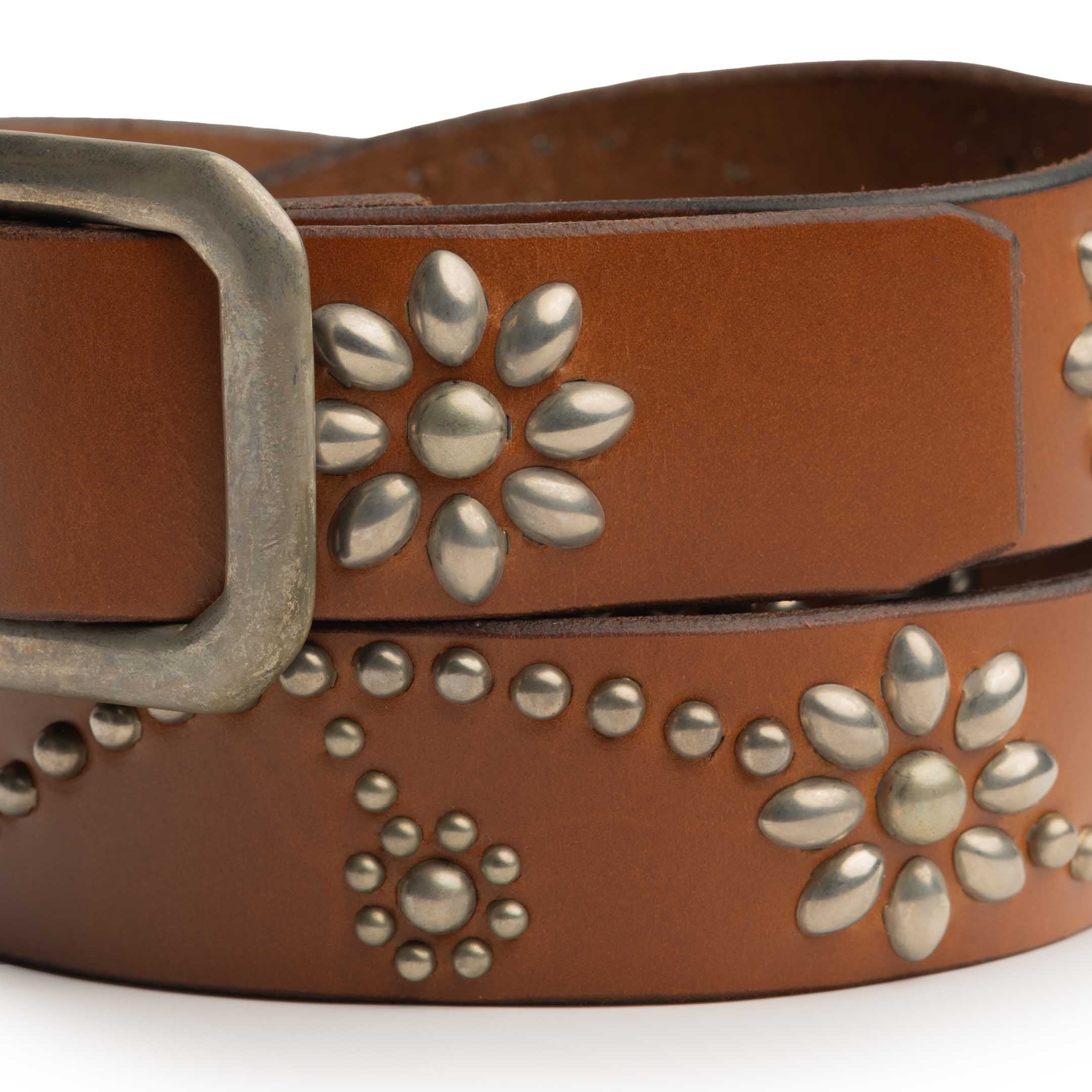 HTC Belt Light Brown Leather W/Silver Studs (24 1.25)-Belt-Clutch Cafe