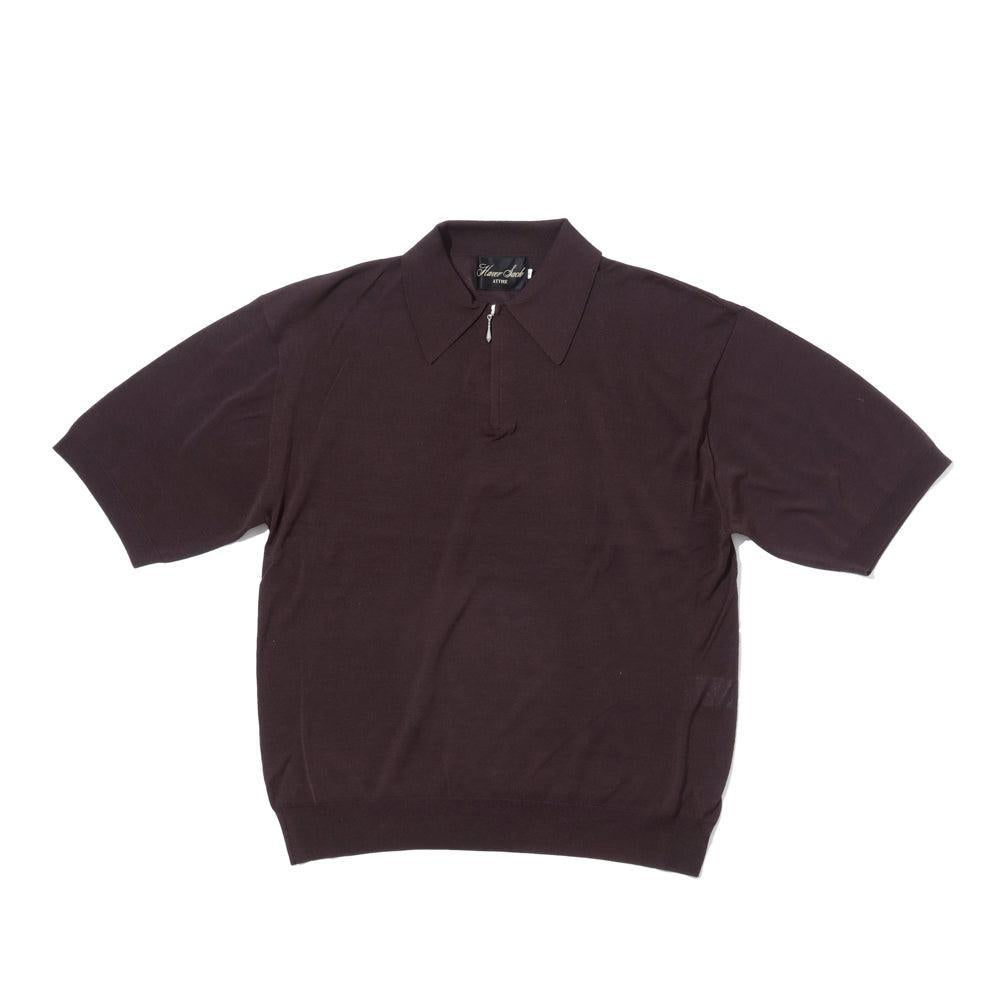 Haversack Zip Knit Polo Brown-Polo Shirt-Clutch Cafe