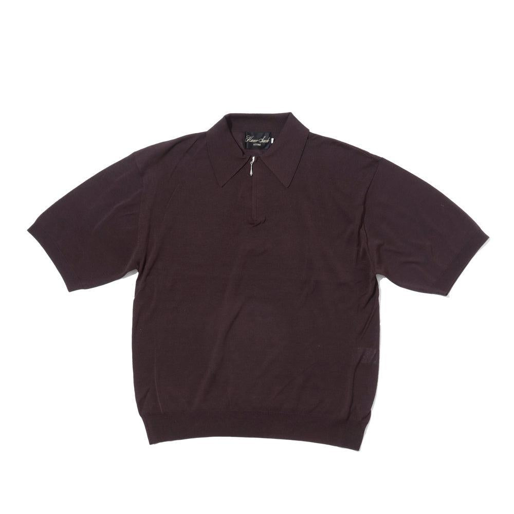 Haversack Zip Knit Polo Brown-Polo Shirt-Clutch Cafe