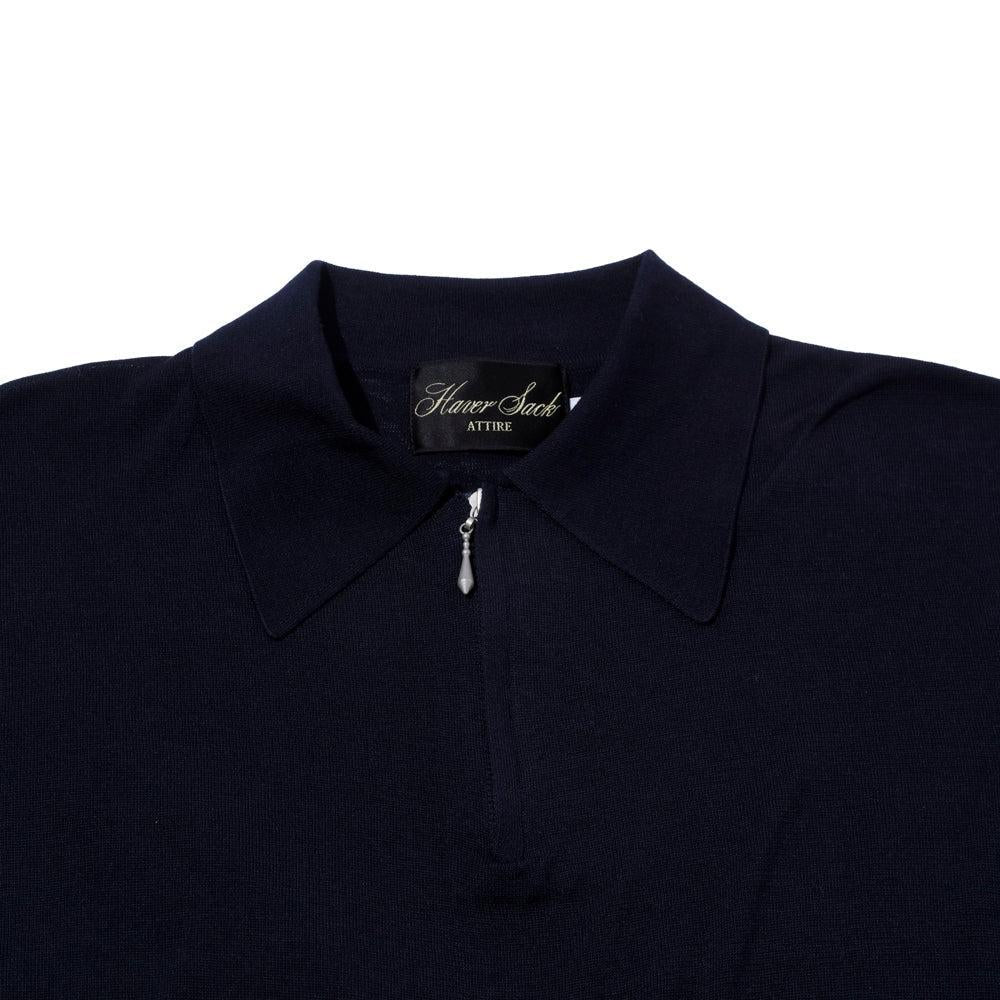 Haversack Zip Knit Polo Navy-Polo Shirt-Clutch Cafe