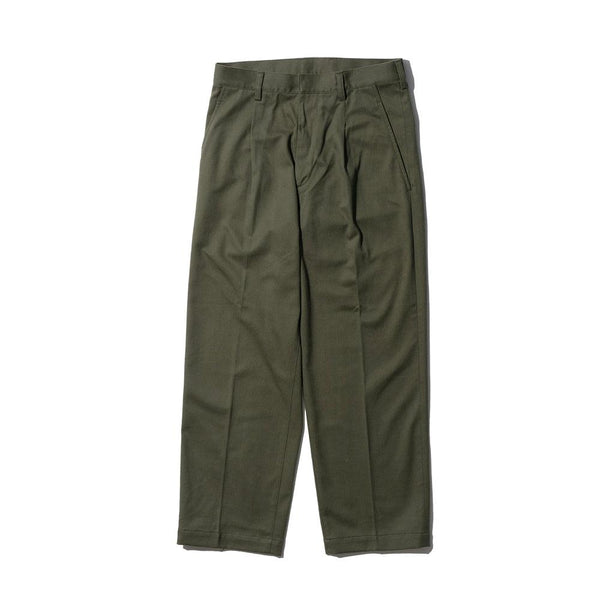 KUON Brushed Drill Single Pleated Trousers Olive-Trousers-Clutch Cafe
