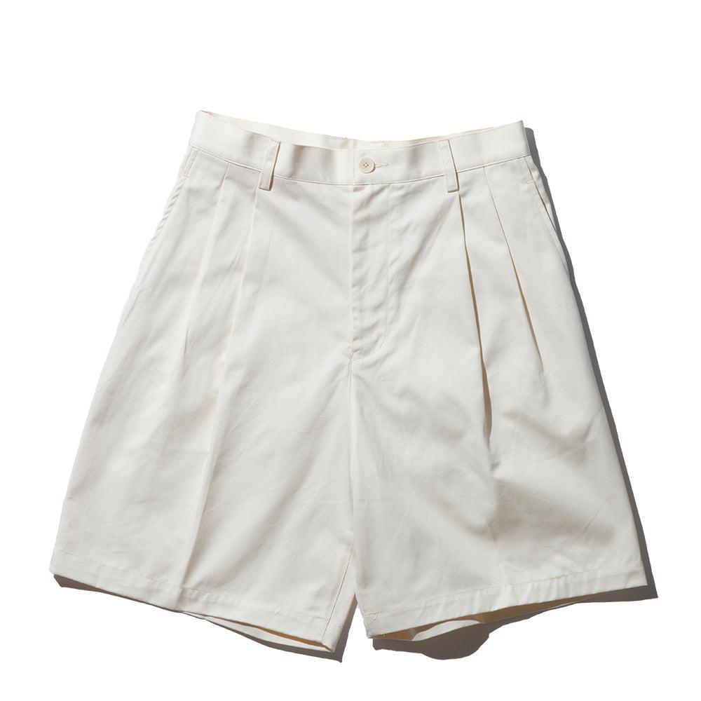 KUON Cotton Twill Pleated Shorts Ivory-Shorts-Clutch Cafe