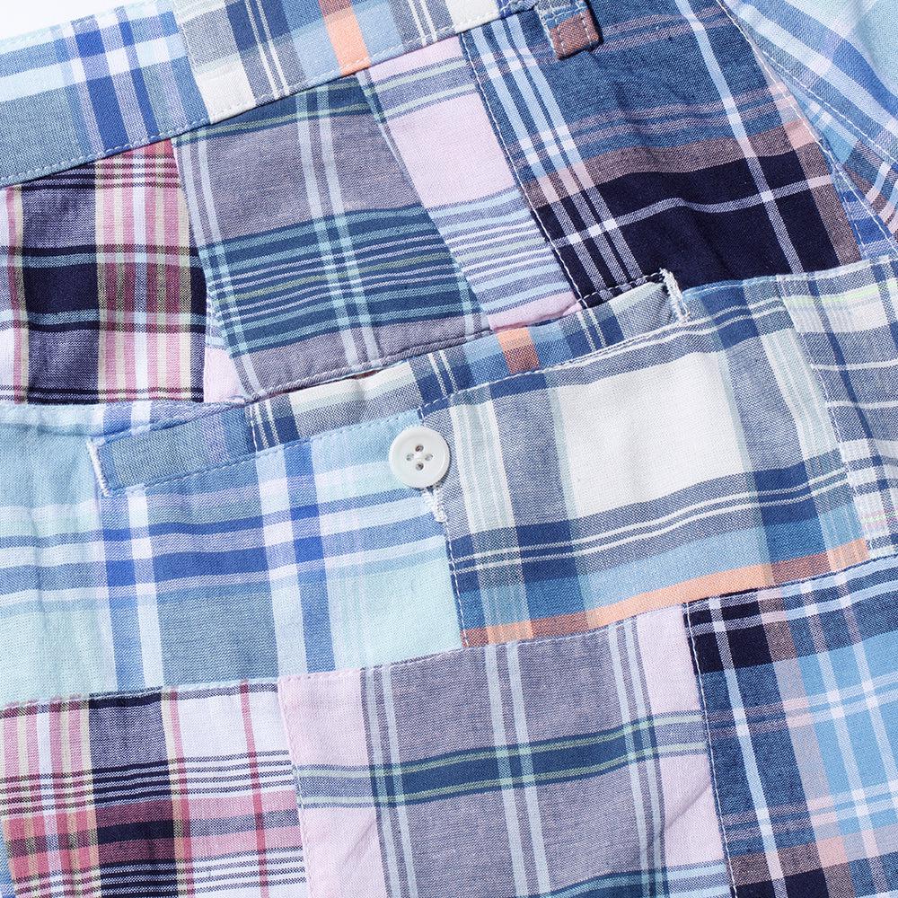 KUON Madras Patchwork Shorts Light Blue Multi-Shorts-Clutch Cafe