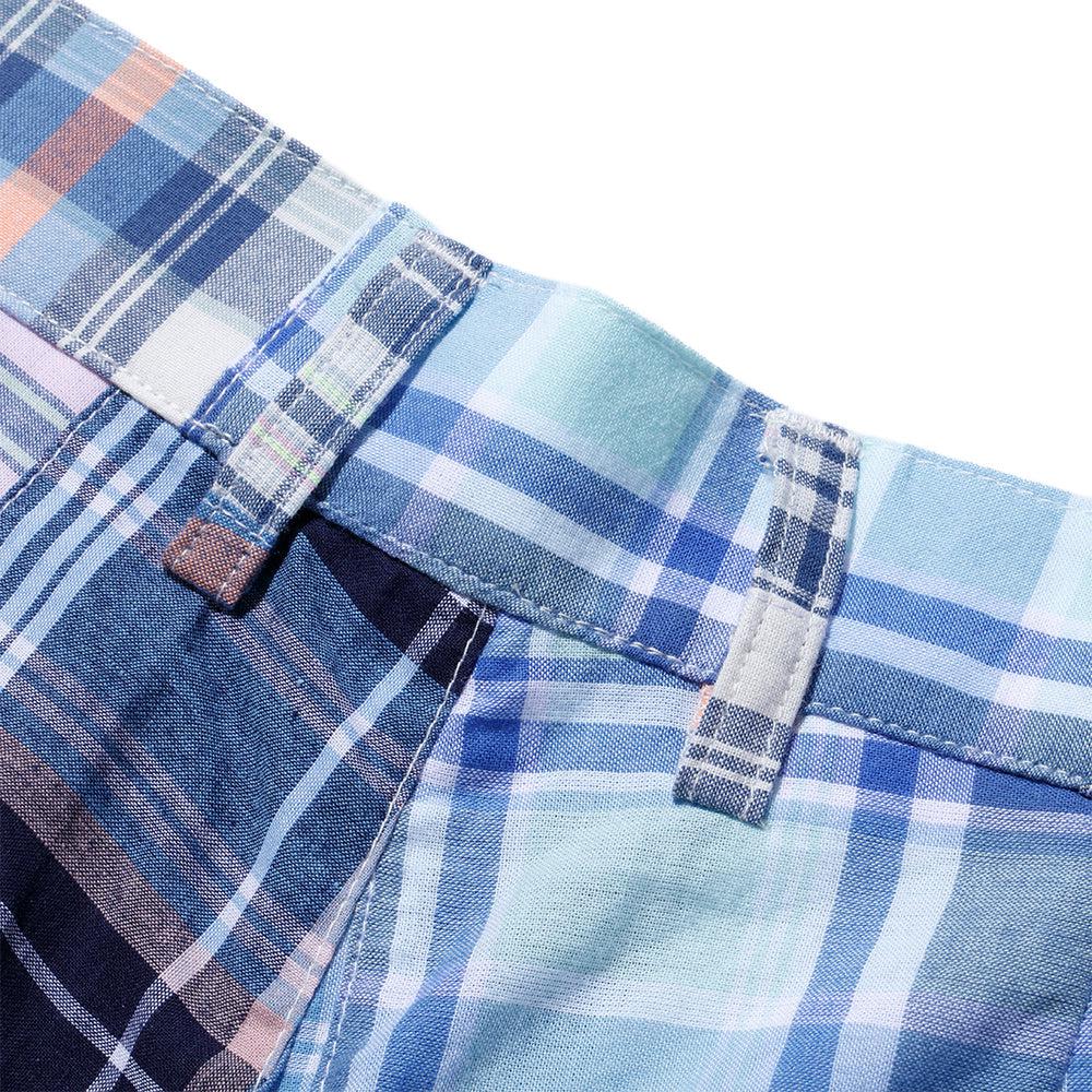 KUON Madras Patchwork Shorts Light Blue Multi-Shorts-Clutch Cafe