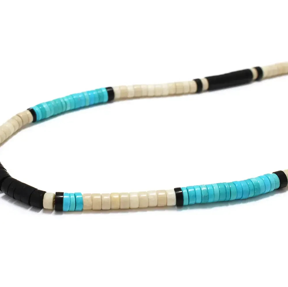 Mikia Heishi Beads Necklace Fossil Jasper/Turquoise-Bracelet-Clutch Cafe