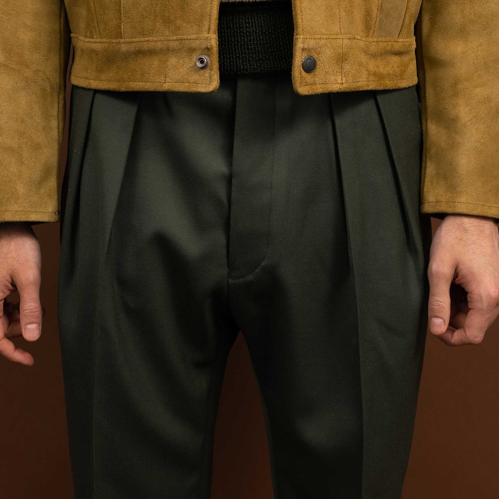 NEAT Back Satin Gabardine Standard Type 1 Olive-Trousers-Clutch Cafe