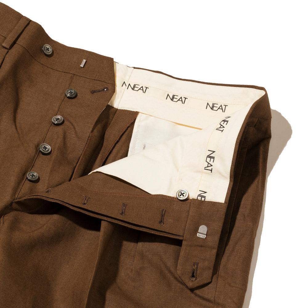 NEAT Spence Bryson Linen 'Wide' Trousers Brown-Trousers-Clutch Cafe