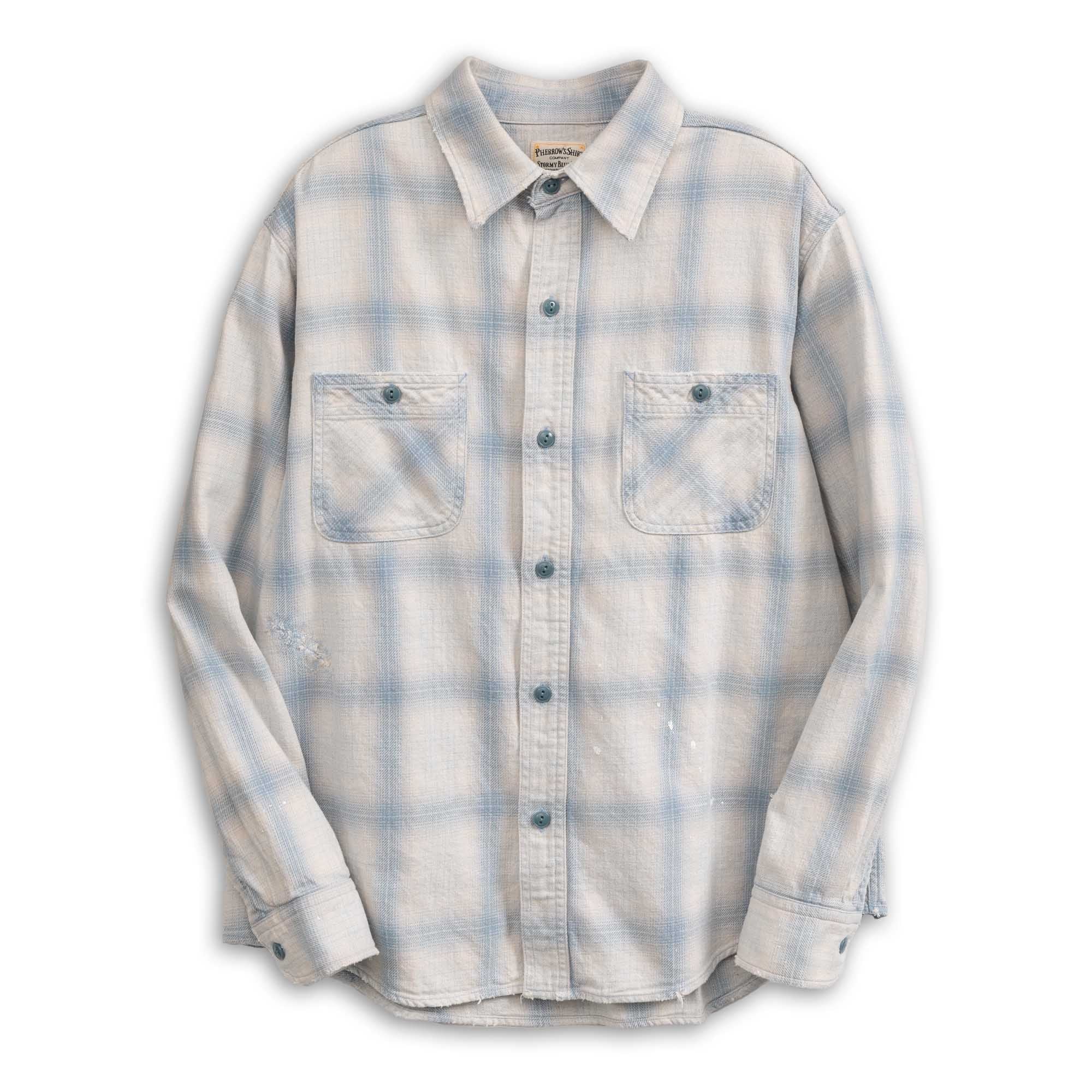 Pherrow's 731SN-UW Cotton Flannel Shirt Blue-Shirt-Clutch Cafe