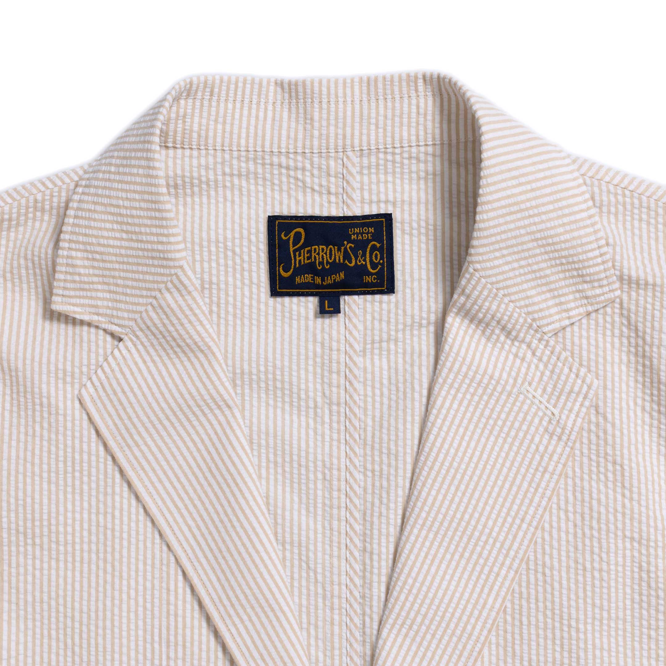 Pherrow's Seersucker Sports Jacket Beige Stripe-Jacket-Clutch Cafe