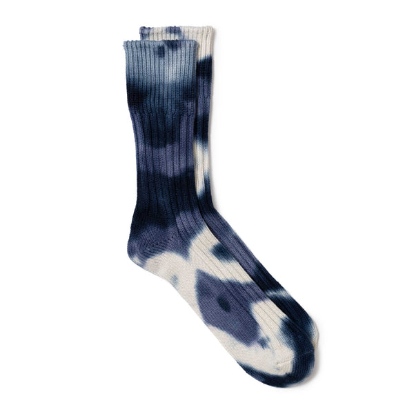 Rototo Chunky Ribbed Crew Socks Tie Dye Navy/ Blue-Socks-Clutch Cafe