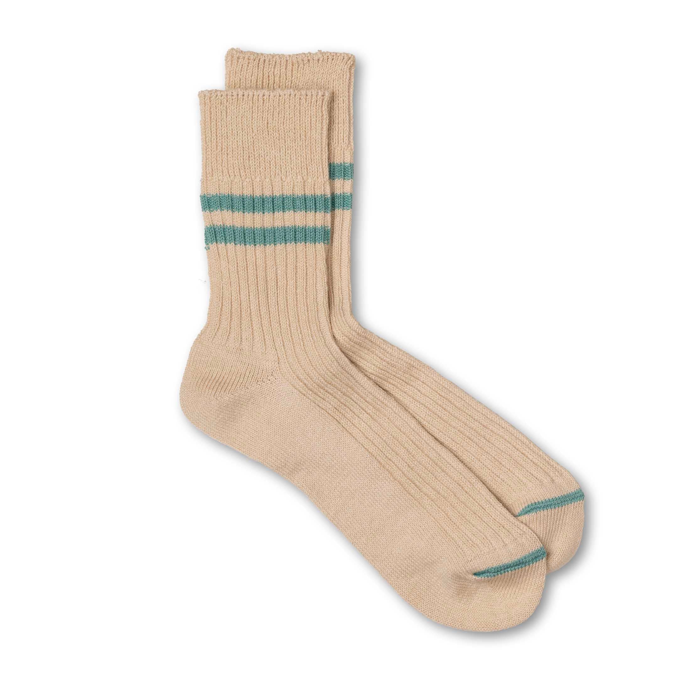 Rototo Hemp Organic Sock White Sand/Turquoise-Socks-Clutch Cafe