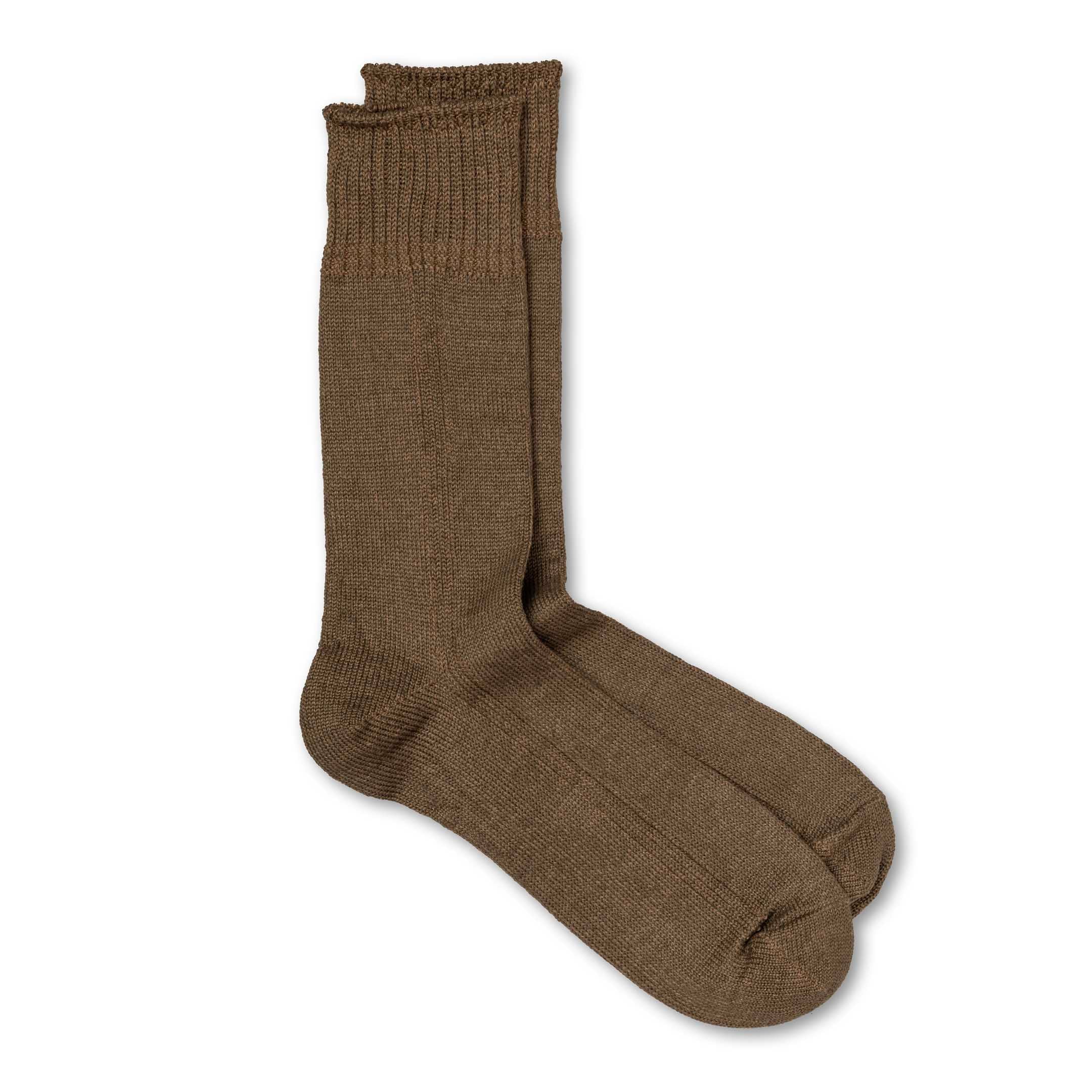 Rototo Vertical Line Linen Crew Sock Olive-Socks-Clutch Cafe