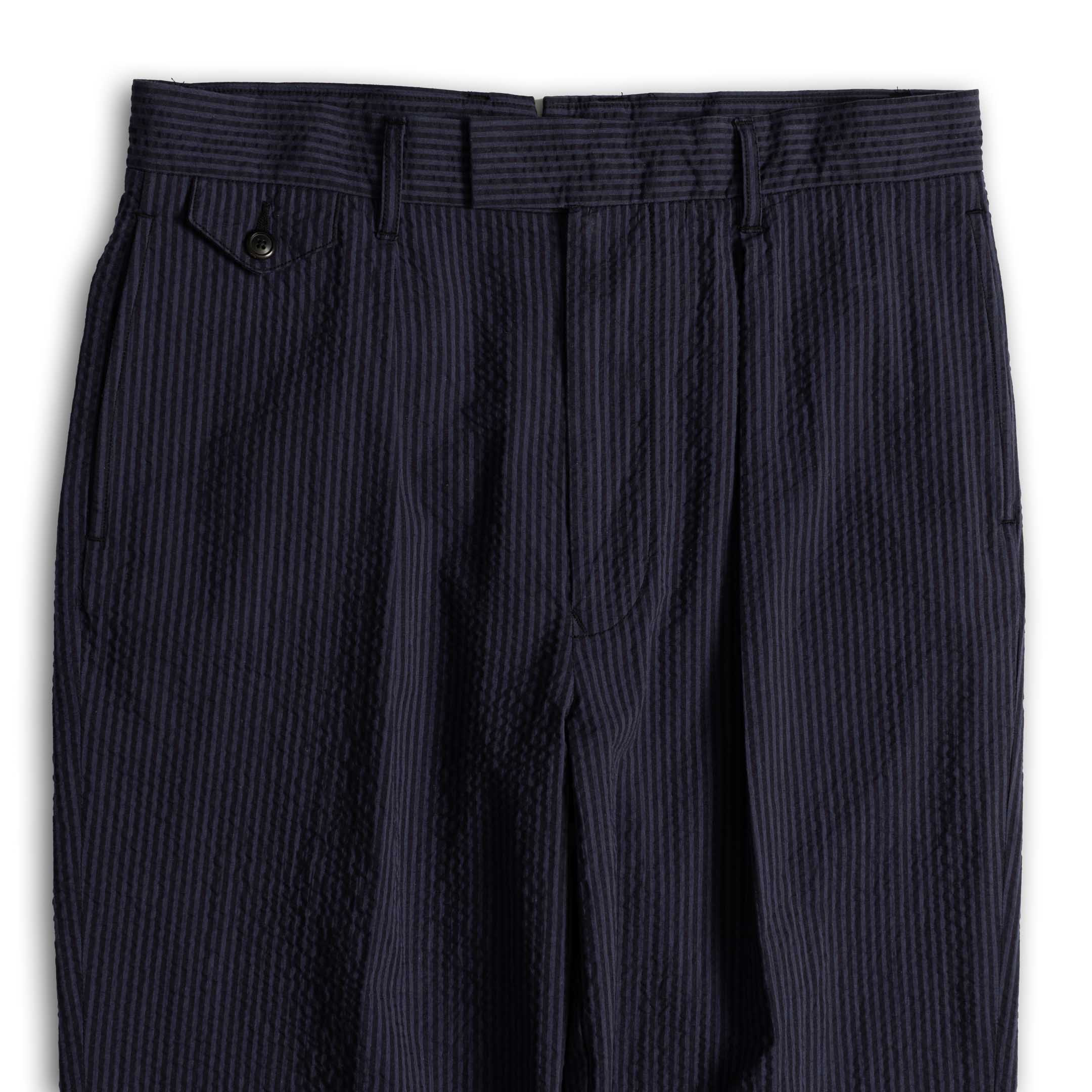 Soundman Marquess Seersucker Trousers Blue x Navy-Trousers-Clutch Cafe