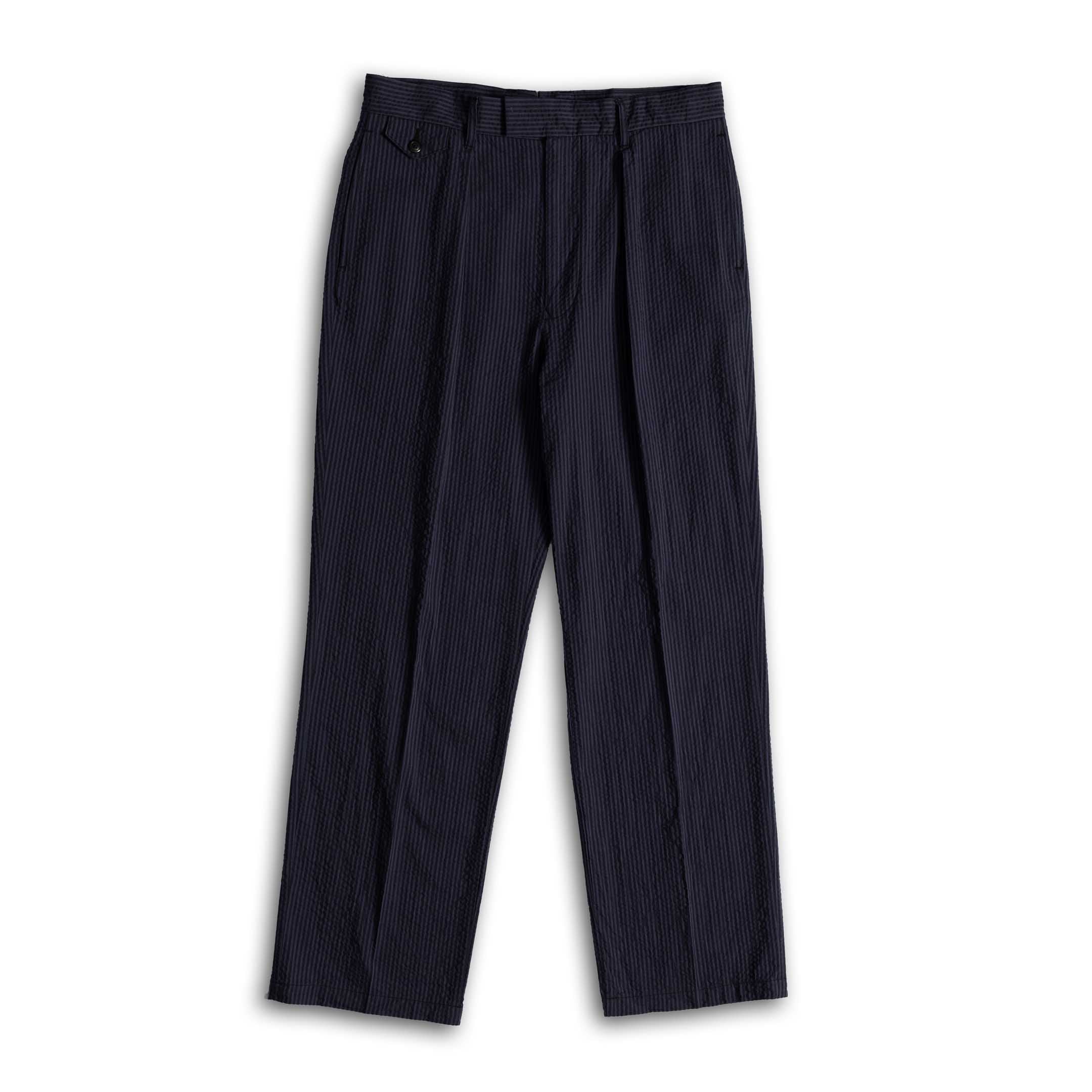 Soundman Marquess Seersucker Trousers Blue x Navy-Trousers-Clutch Cafe