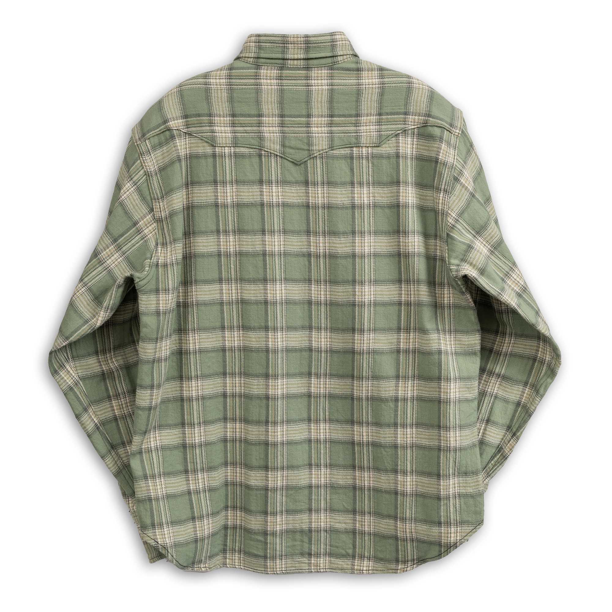Sugar Cane Washer Herringbone Check Western Shirt Green-Shirt-Clutch Cafe