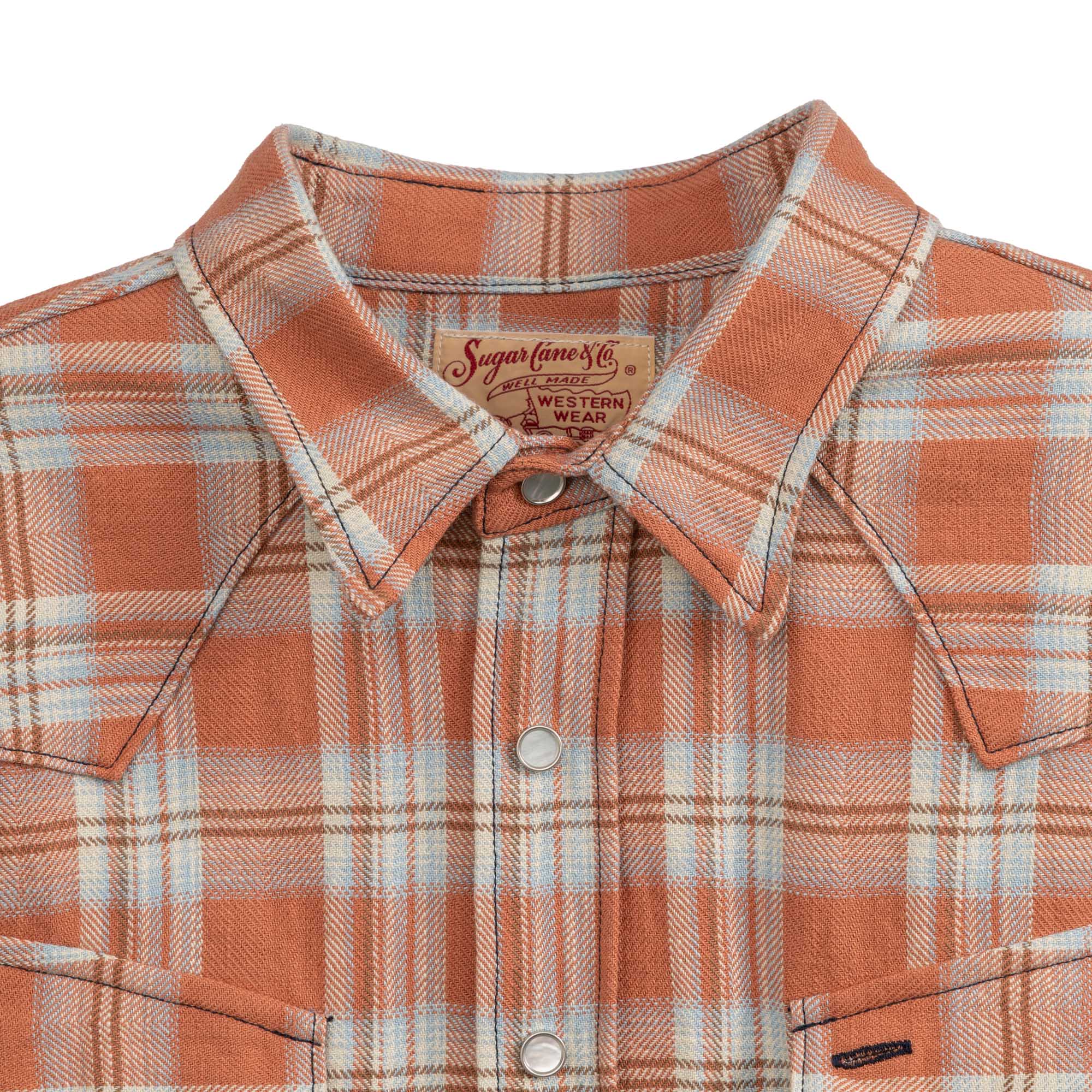 Sugar Cane Washer Herringbone Check Western Shirt Red-Shirt-Clutch Cafe