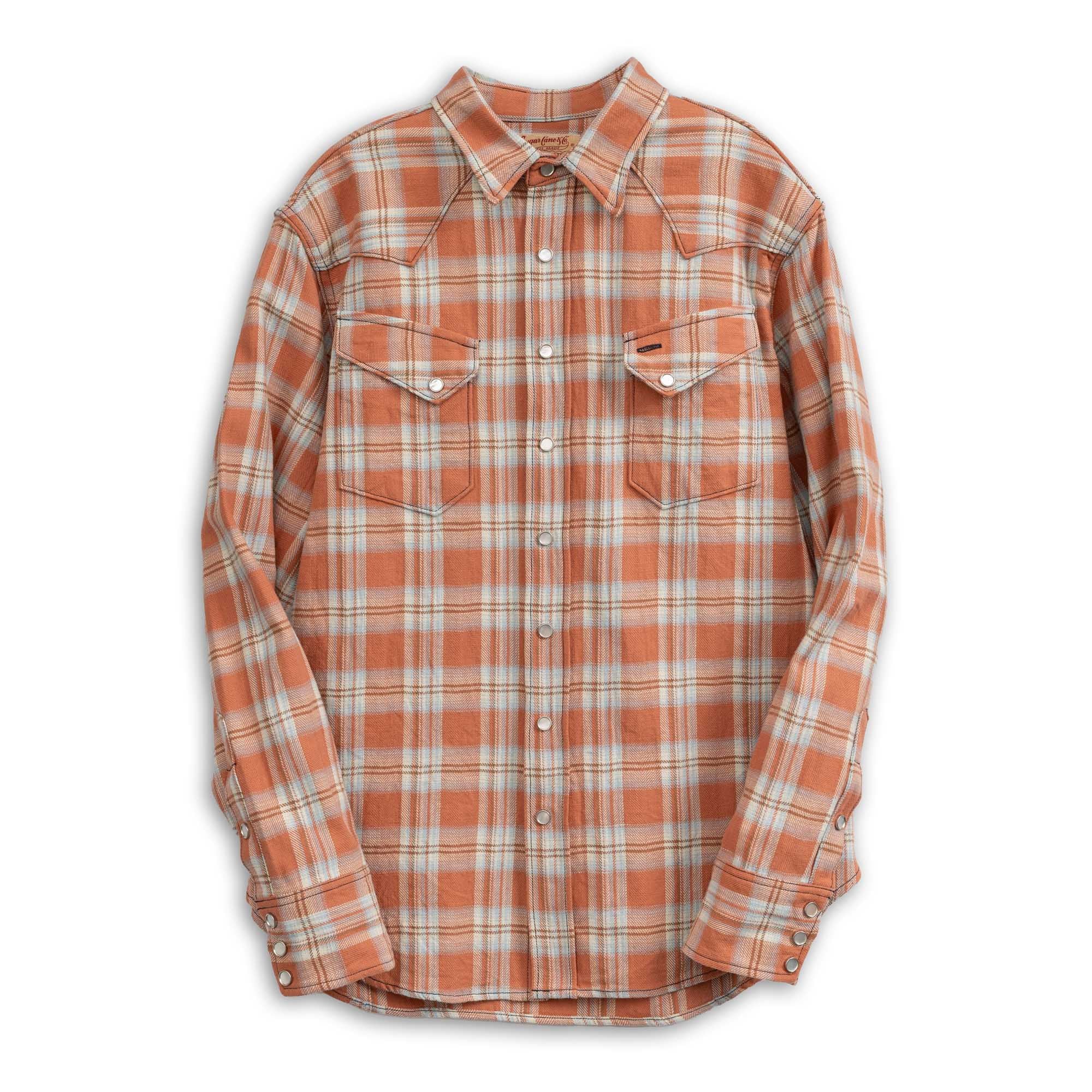 Sugar Cane Washer Herringbone Check Western Shirt Red-Shirt-Clutch Cafe