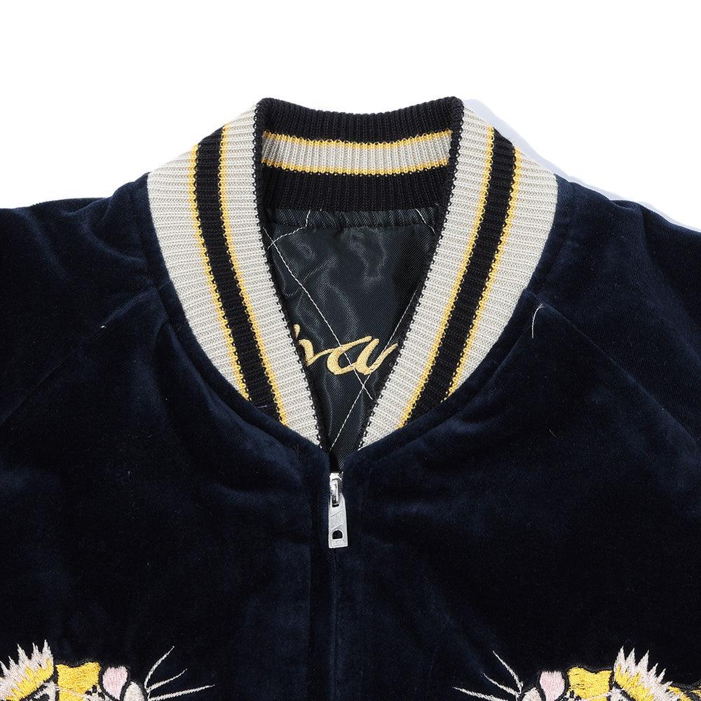 Tailor Toyo Late 1950's Style Velveteen Souvenir Jacket Roaring Tiger x Japan Map-JACKET-Clutch Cafe