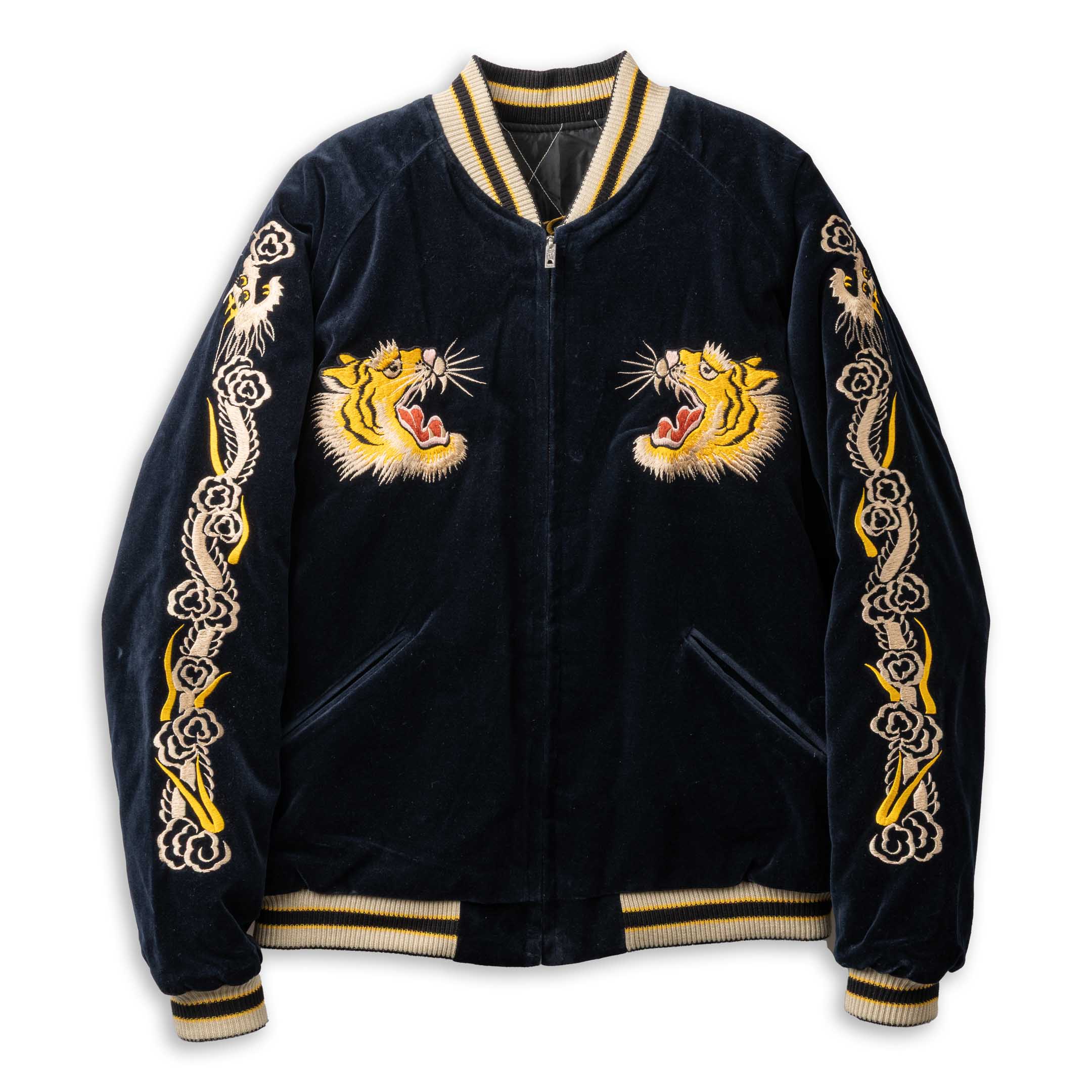 Tailor Toyo Late 1950's Style Velveteen Souvenir Jacket Roaring Tiger x Japan Map-JACKET-Clutch Cafe