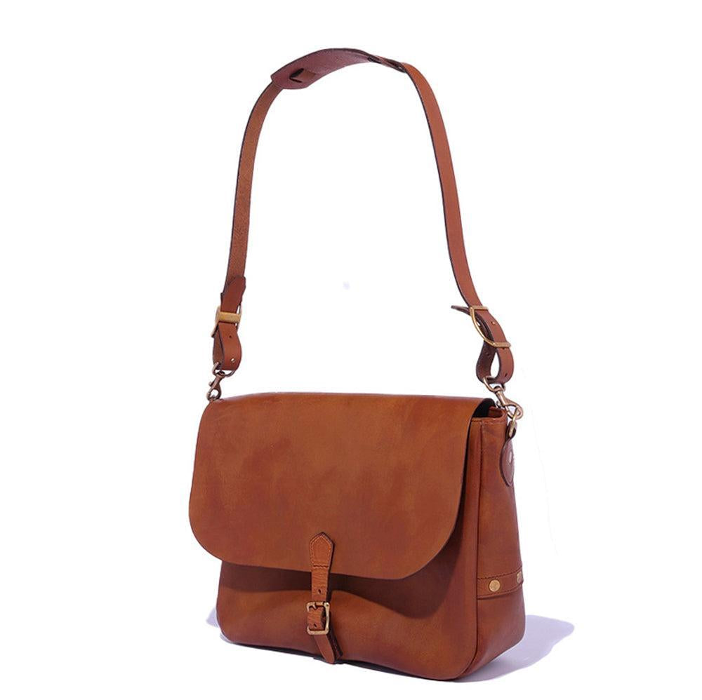 Vasco Leather Postman Shoulder Bag (Large) Camel-Bag-Clutch Cafe