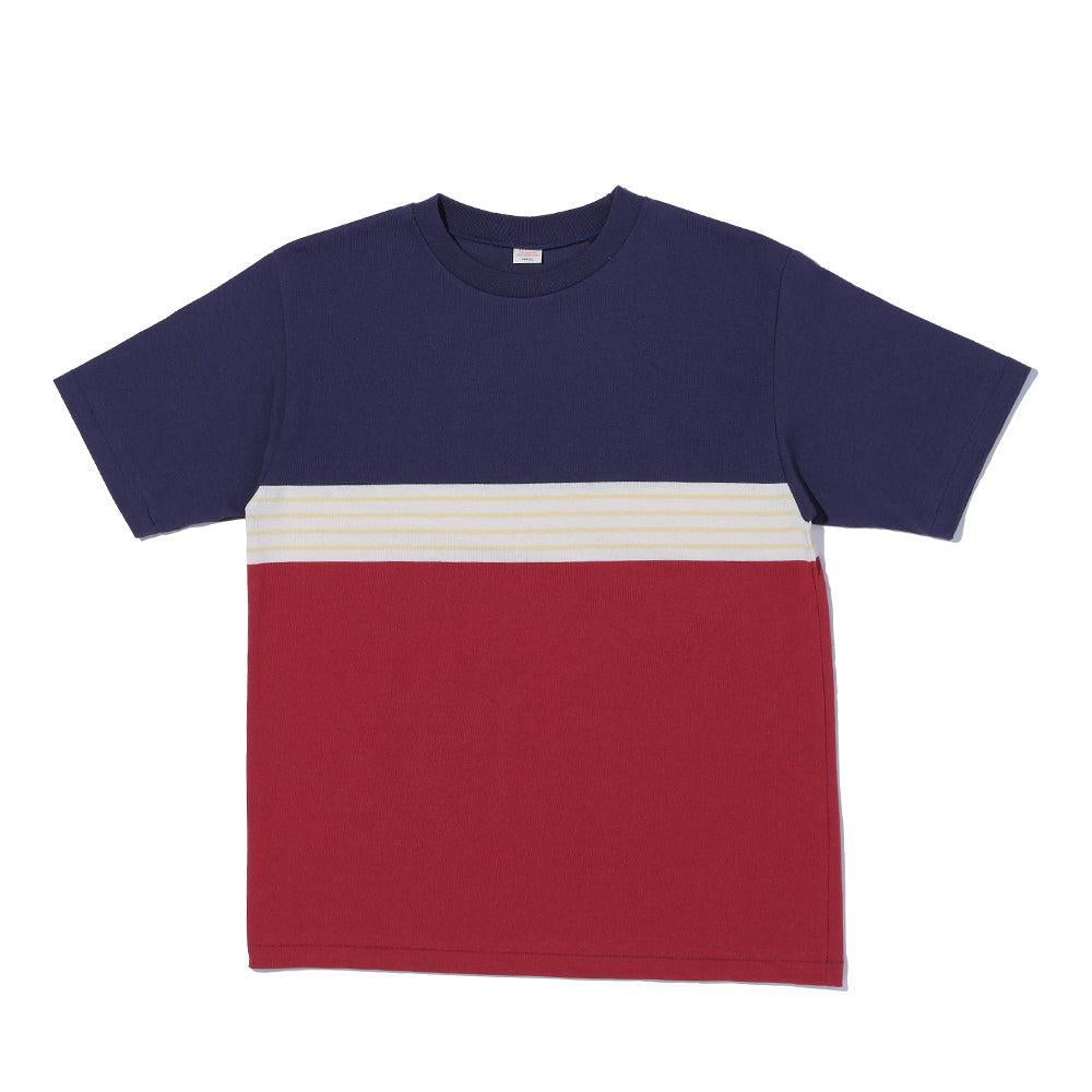 Warehouse & Co. Lot. 4112 Panel Border T-shirt Navy/Bordeaux-T-shirt-Clutch Cafe