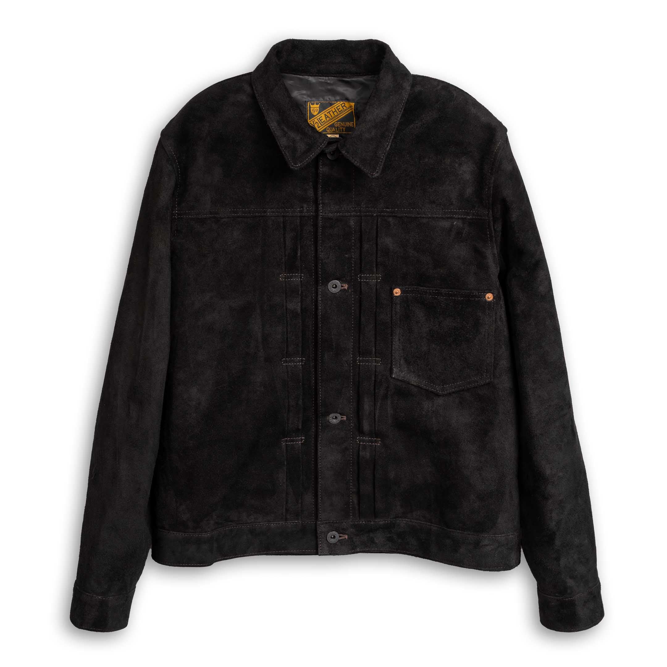 Y'2 Leather Horse Roughout WWII Jean Jacket Black-Leather Jacket-Clutch Cafe-selvage denim-selfedge denim