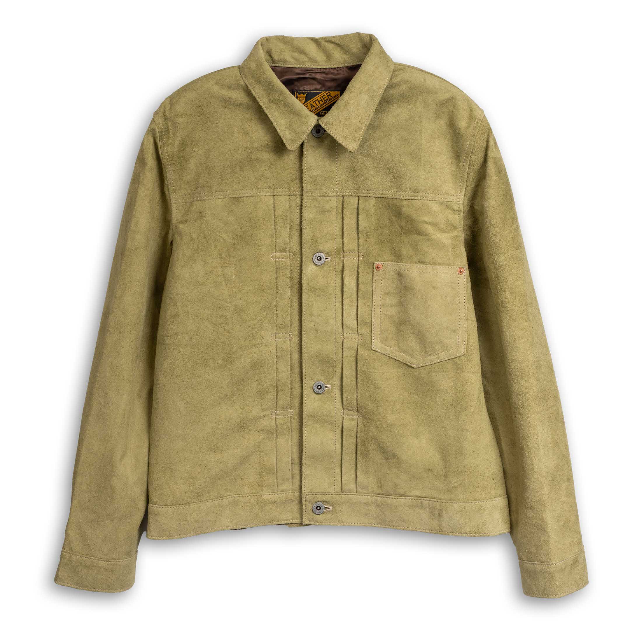 Y'2 Leather Horse Roughout WWII Jean Jacket Khaki-Leather Jacket-Clutch Cafe-selvage denim-selfedge denim