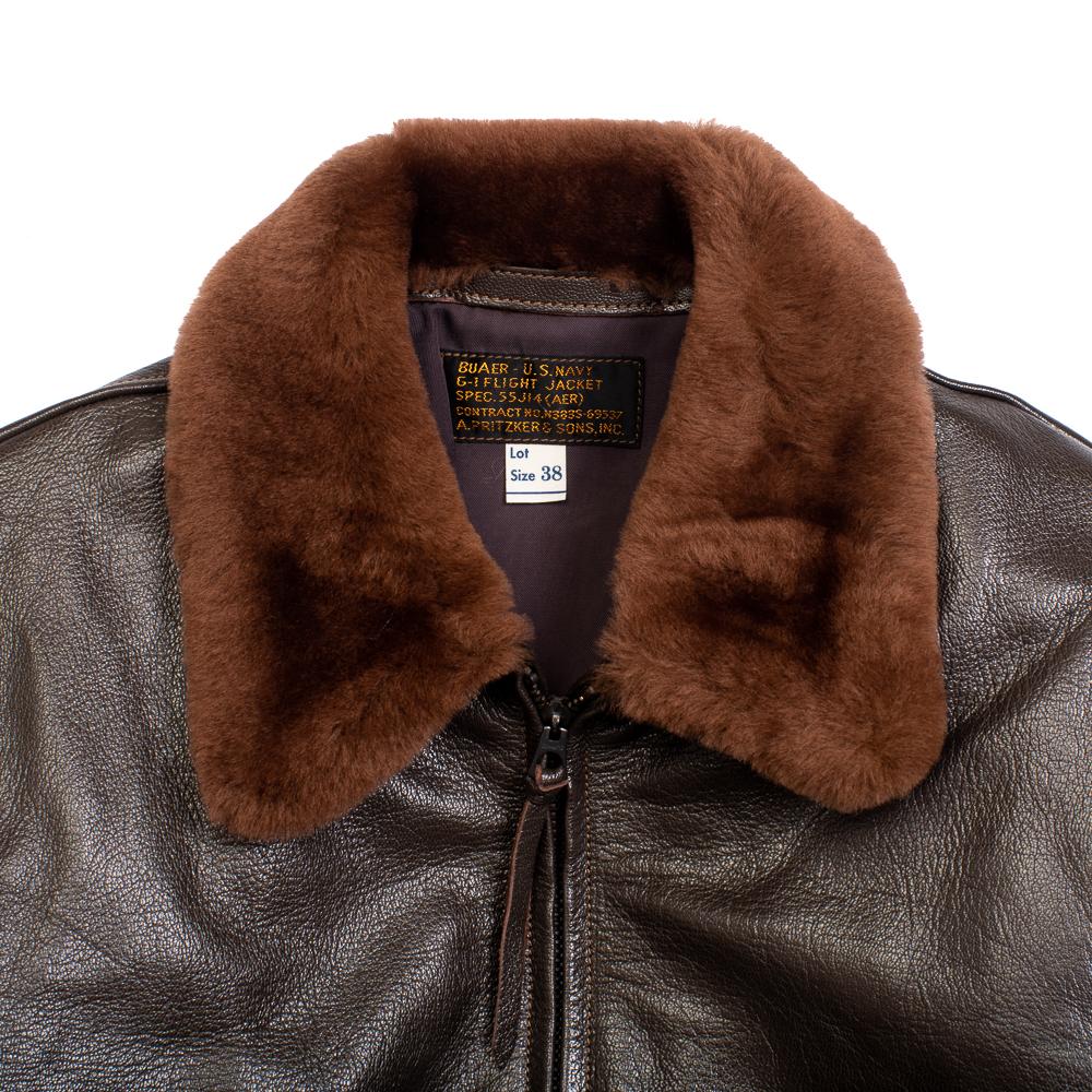 Buzz Rickson's Type G-1 Spec 55J-14 A.Pritzker Brown-Leather Jacket-Clutch Cafe