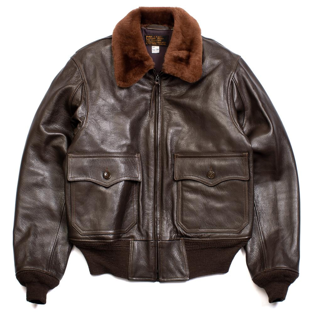 Buzz Rickson's Type G-1 Spec 55J-14 A.Pritzker Brown-Leather Jacket-Clutch Cafe