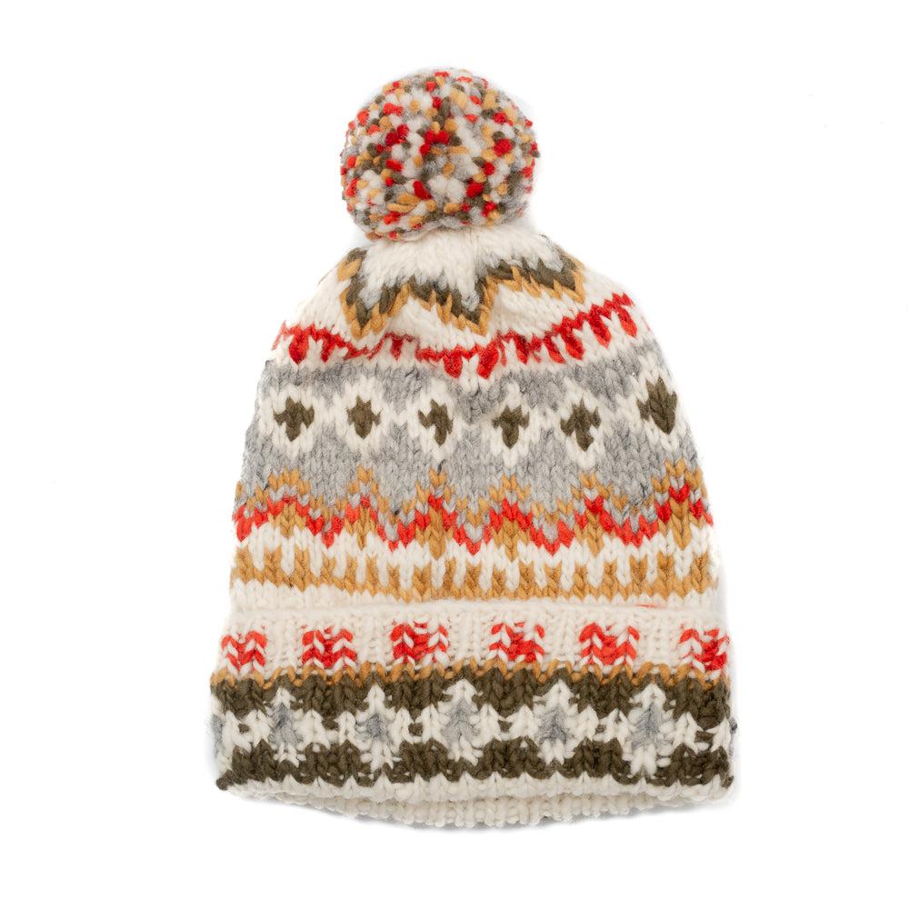 Chamula Double Cuff Cap Fair Isle #3 Ivory #5-Hat-Clutch Cafe