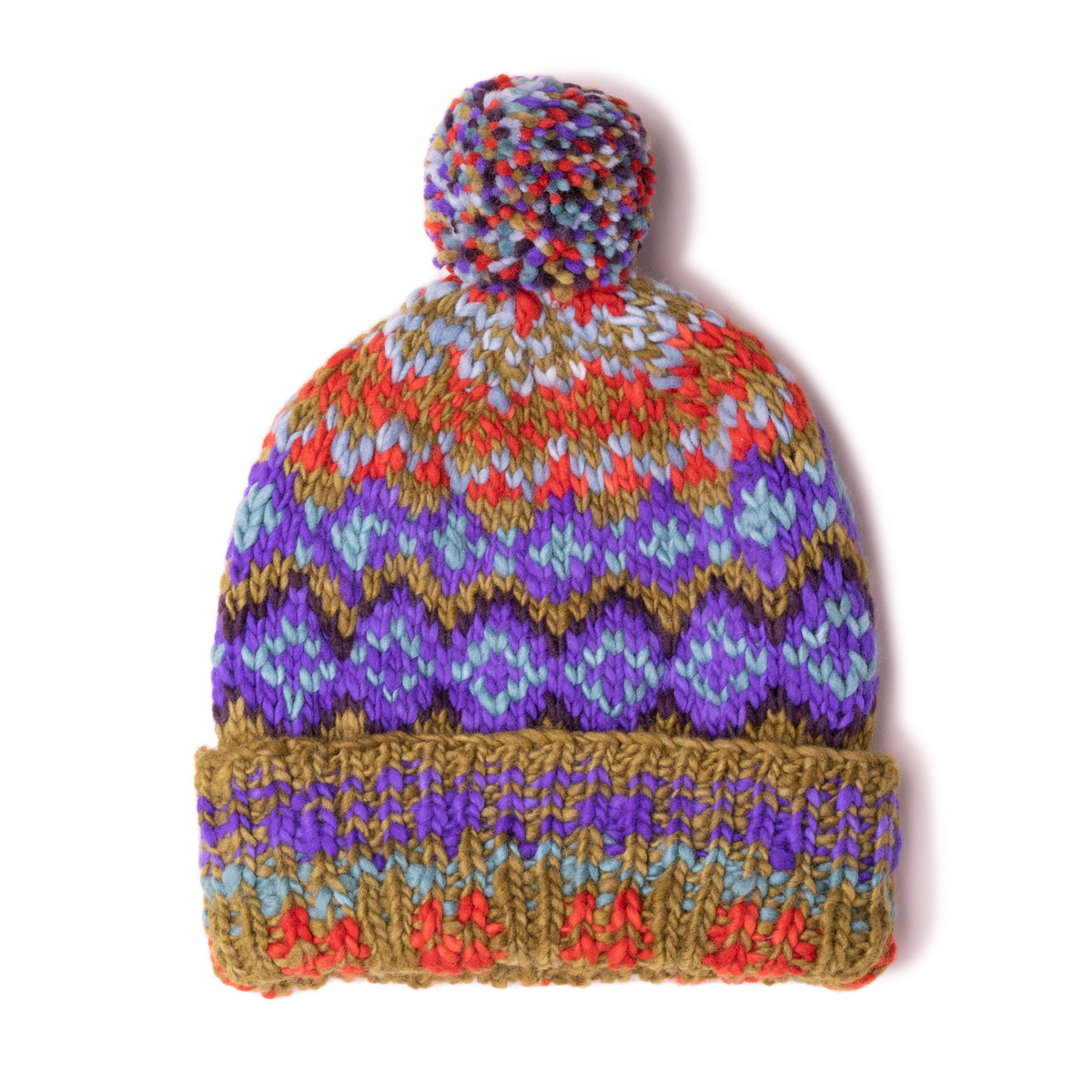 Chamula Double Cuff Cap Fair Isle #8 Dark Alfalfa-Hat-Clutch Cafe