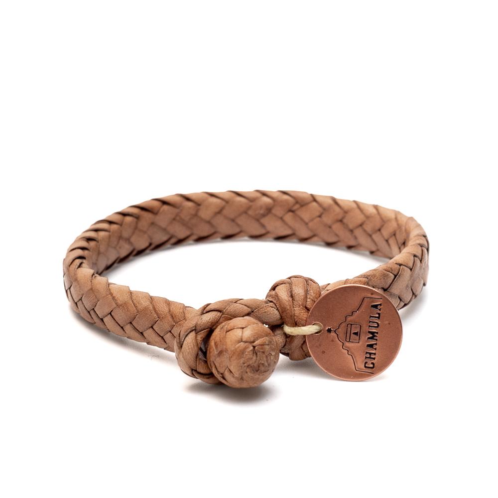 Chamula Wide Flat Woven Leather Bracelet Tan-Bracelet-Clutch Cafe