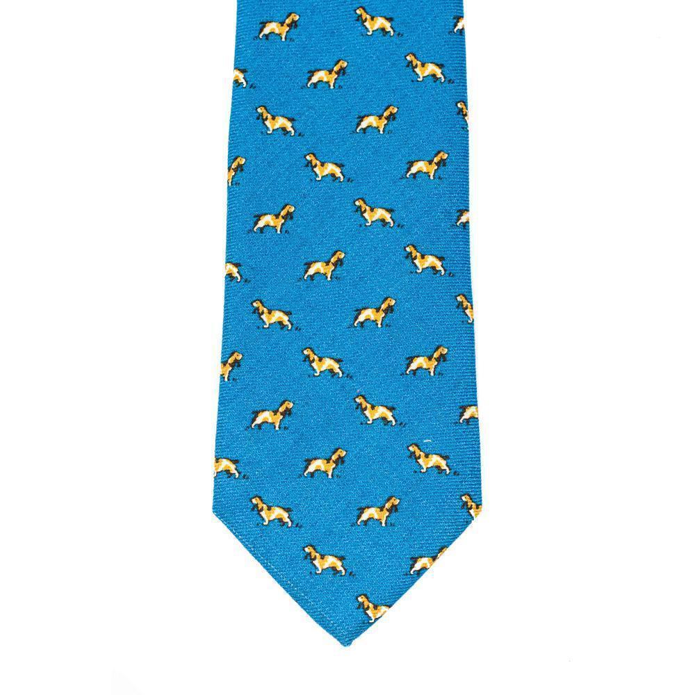 Drake's Wool Basset Hound Print Tie Blue-Tie-Clutch Cafe