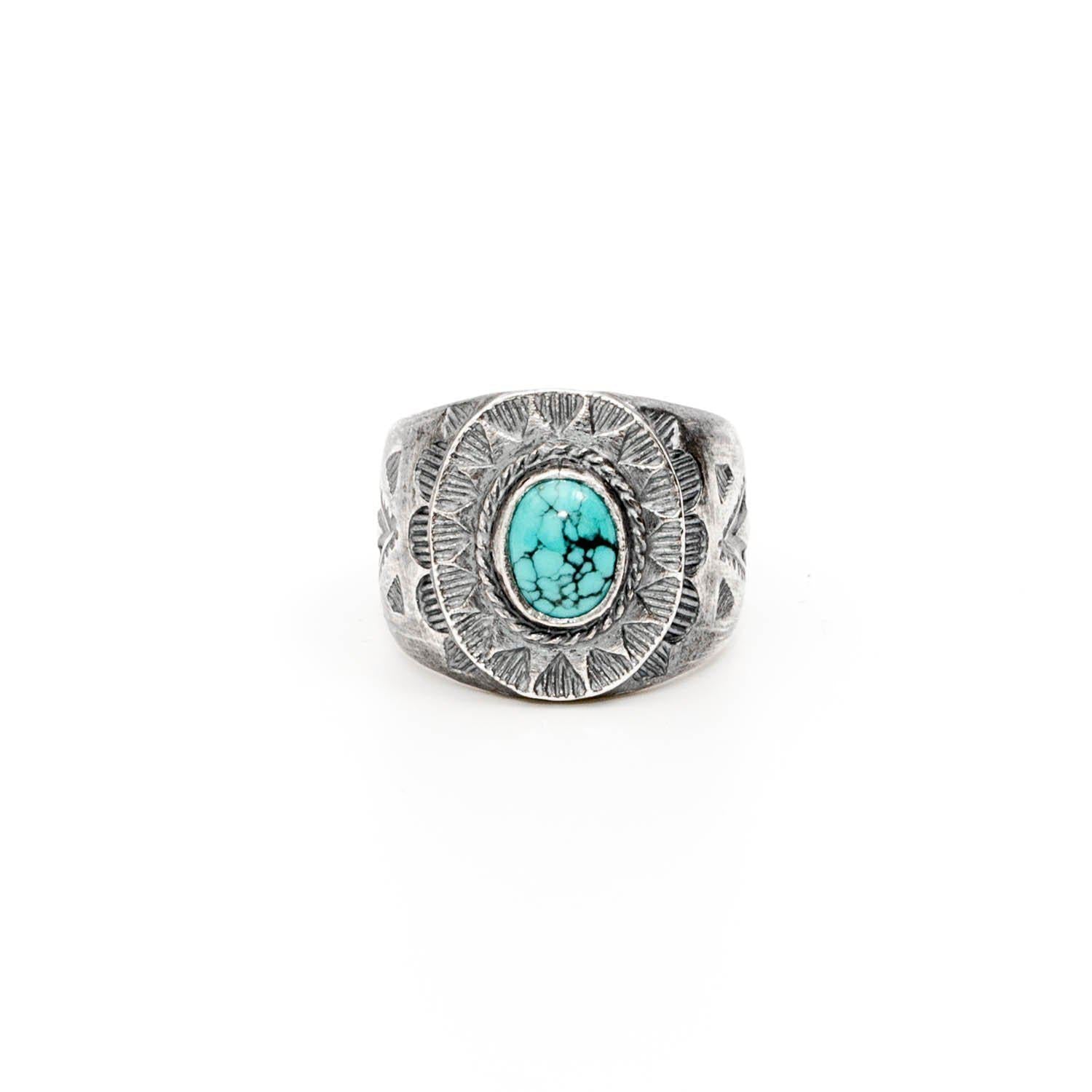 First Arrows VFSW stamp ring with turquoise R-132-Jewellery-Clutch Cafe